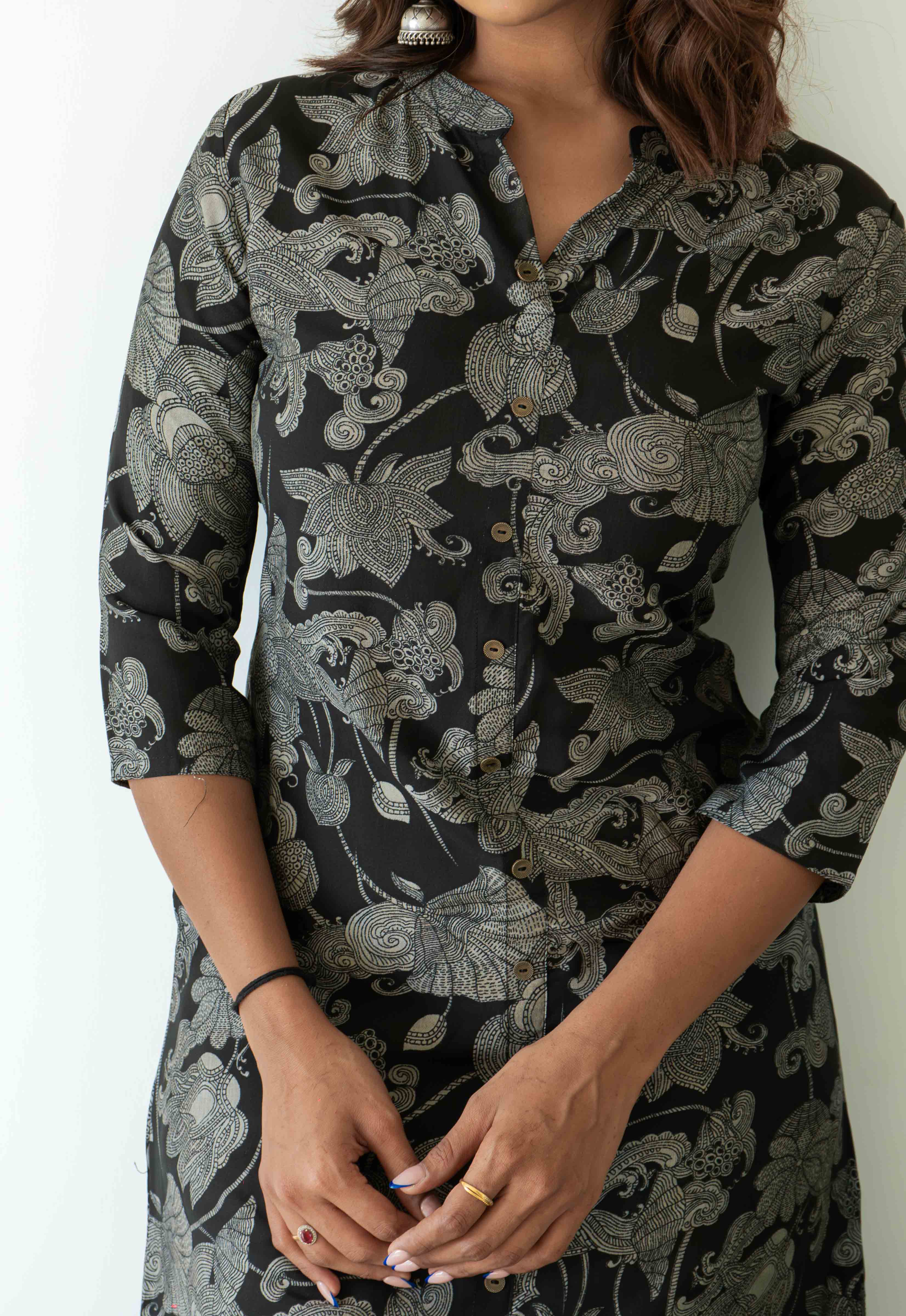 Muslin Stand Collar Abstract A-Line Kurta