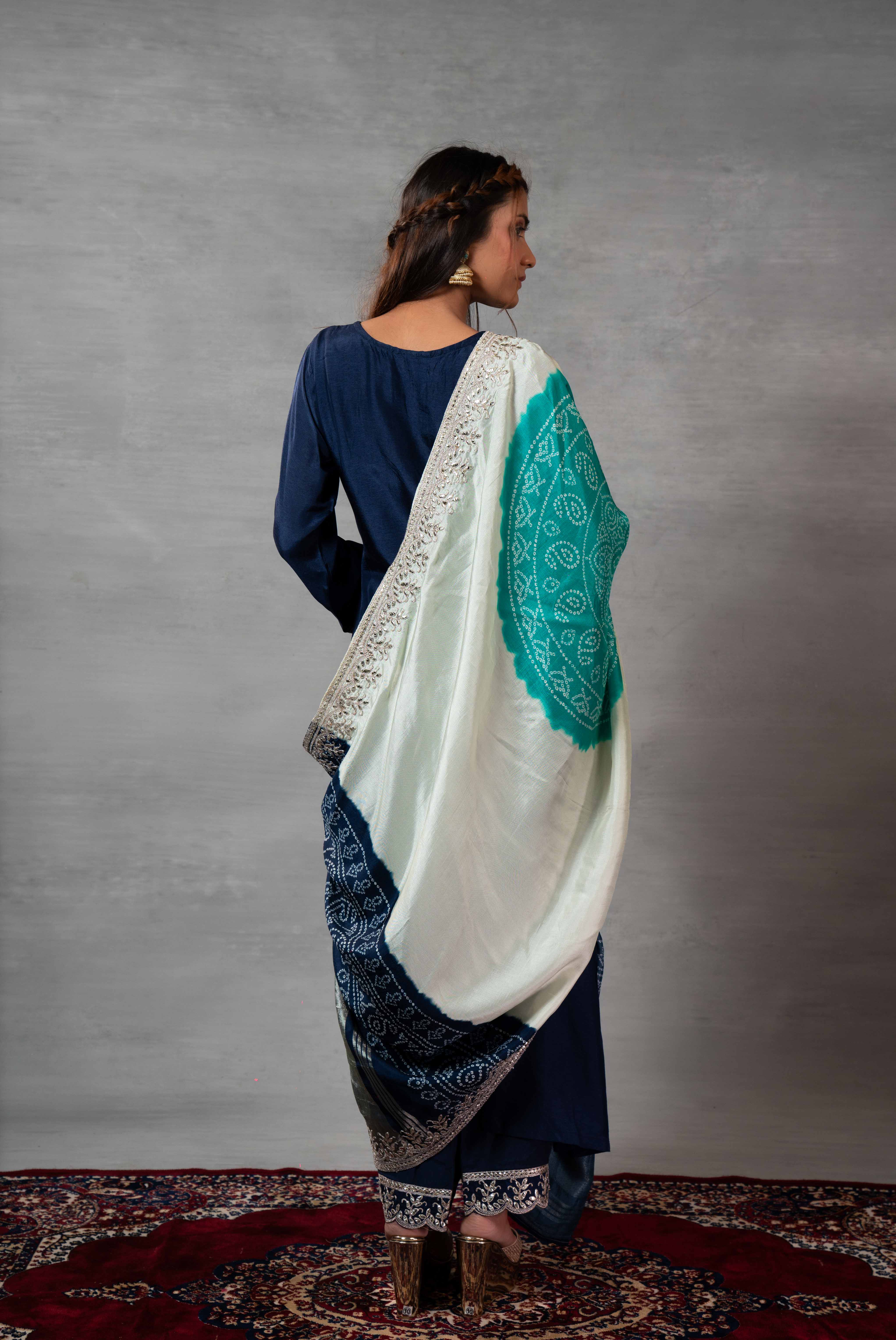 Blue Plain Russian Silk Kurti Set for Women