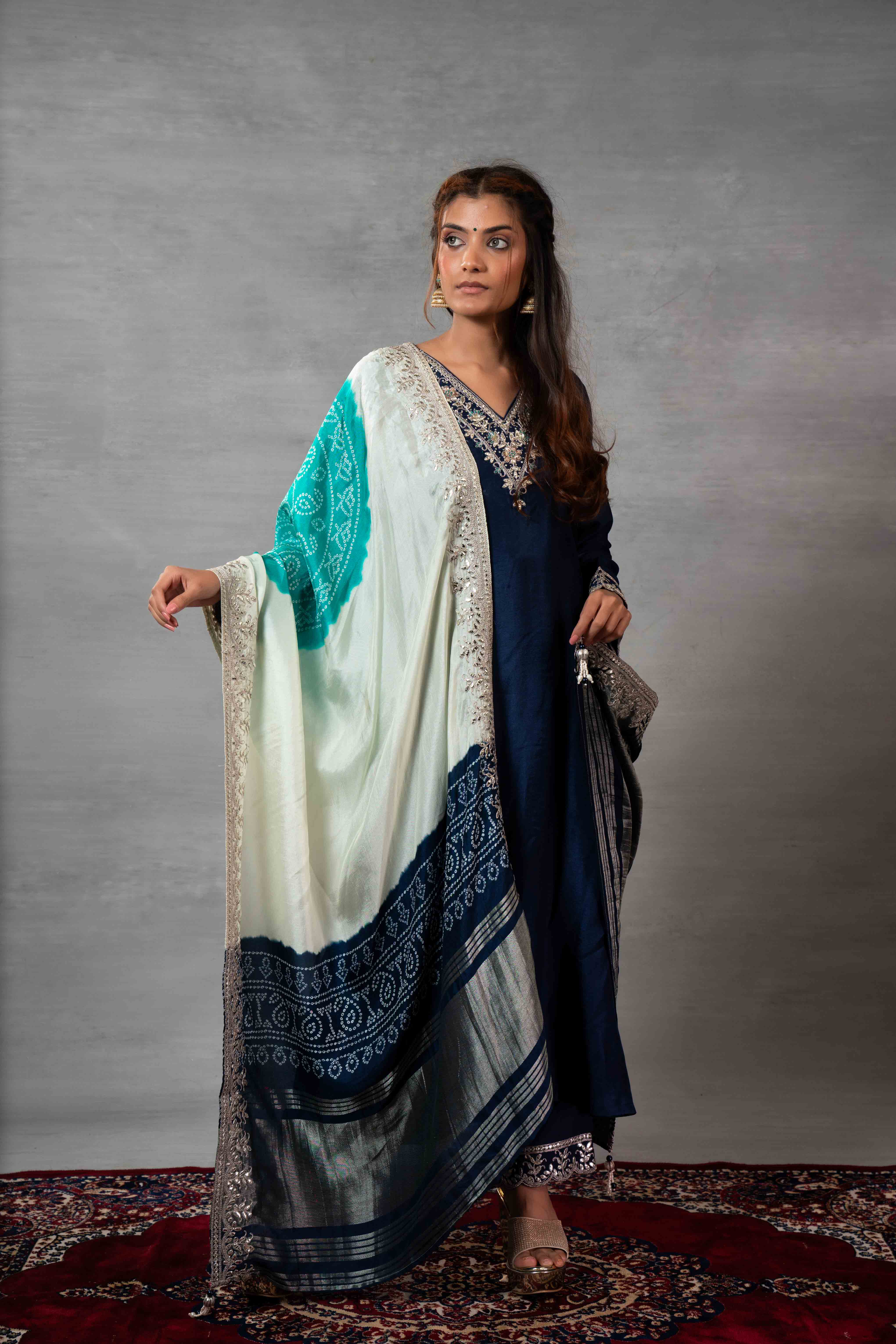 Blue Plain Russian Silk Kurti Set for Women