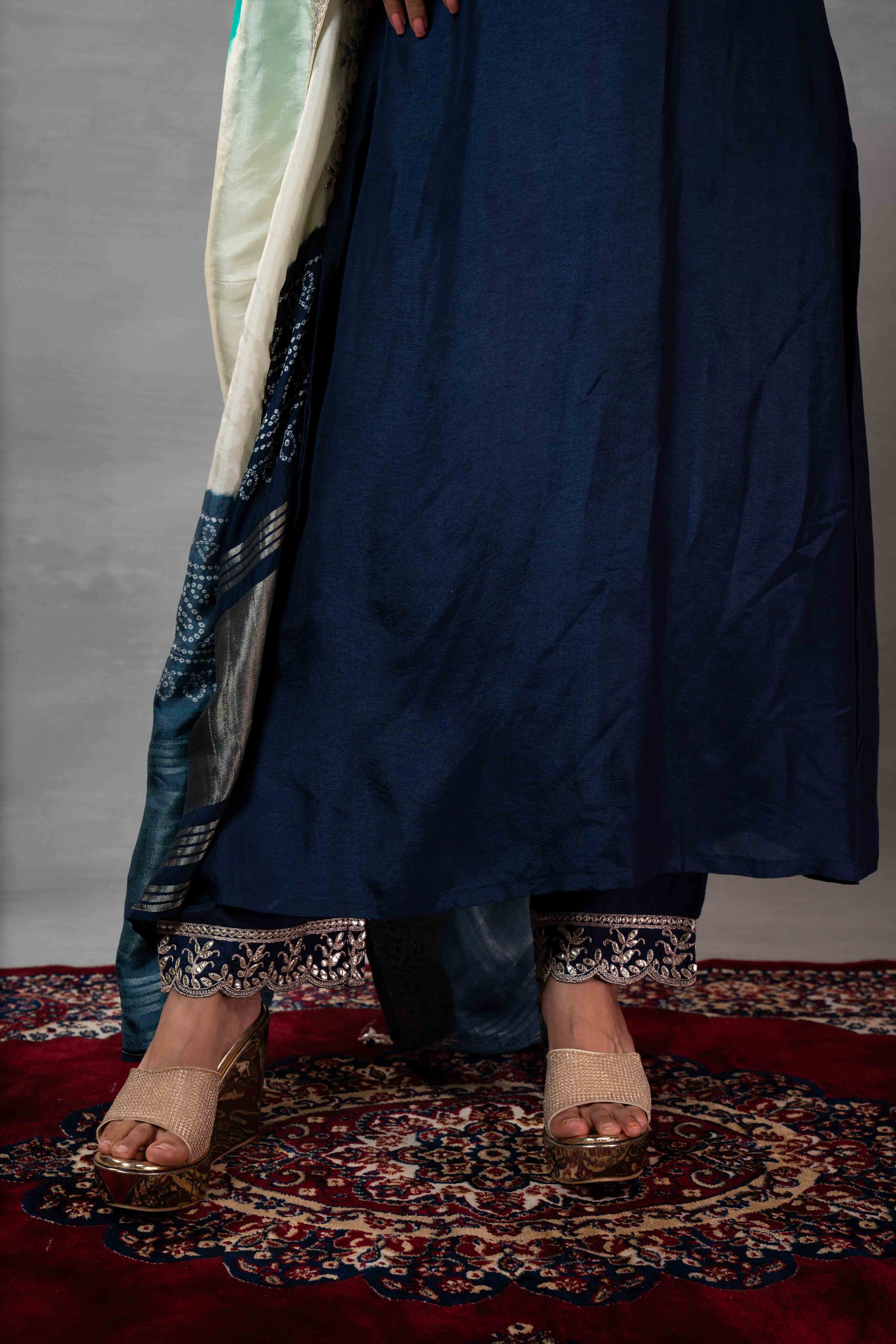 Blue Plain Russian Silk Kurti Set for Women