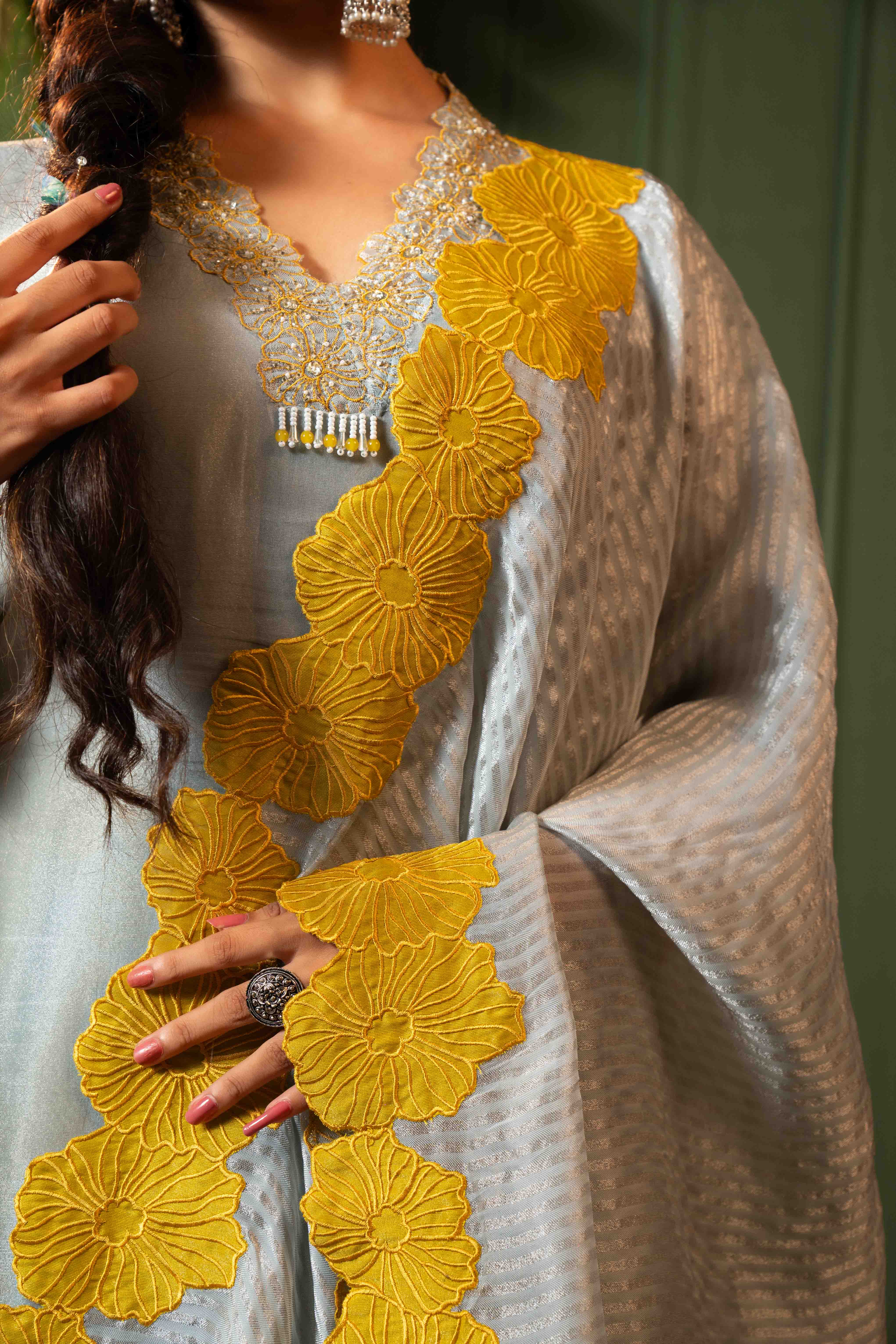 Blue Plain Tissue Kurti Pant Set with Dupatta