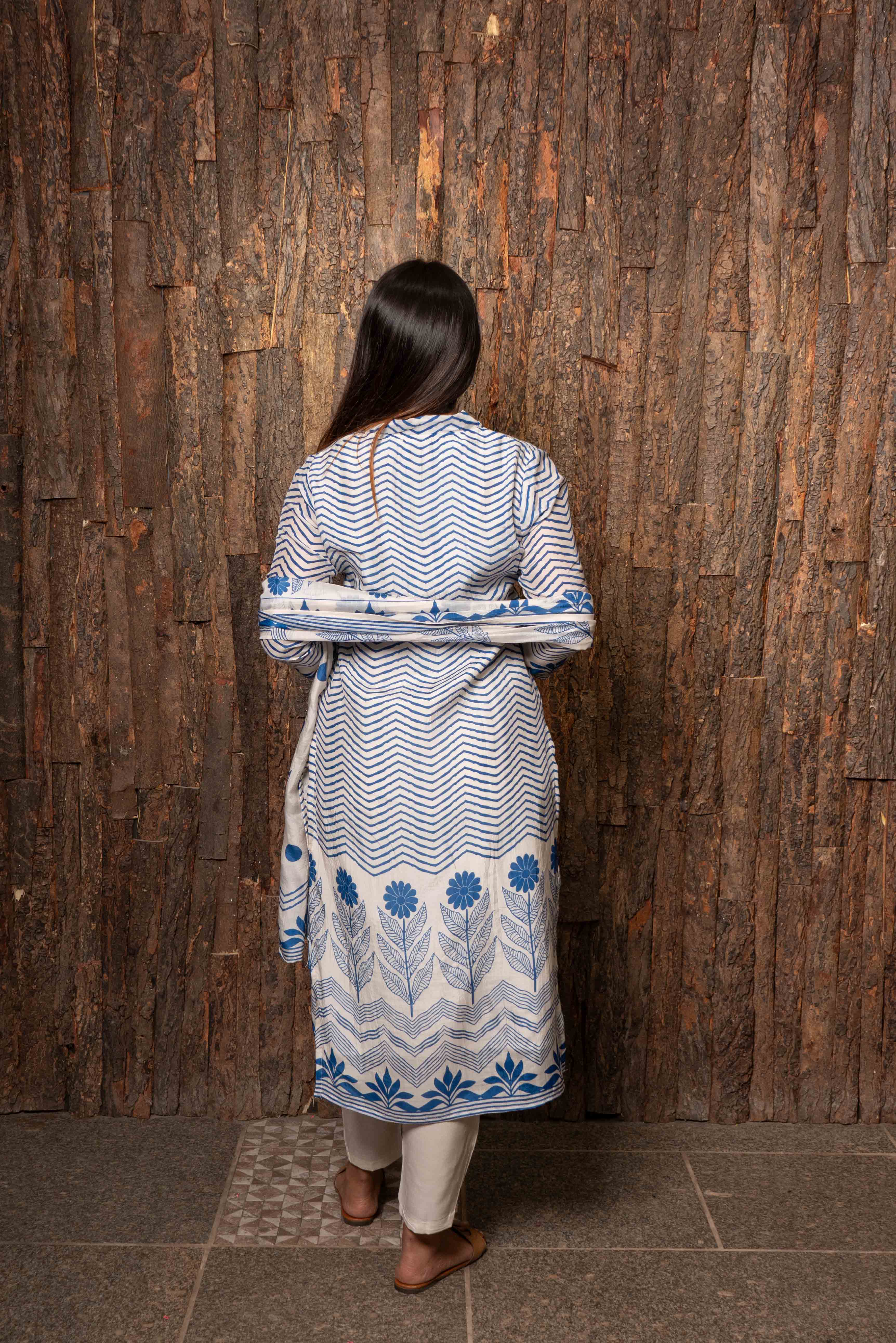 Summer Russian Silk Geometric Kurti Set with Dupatta