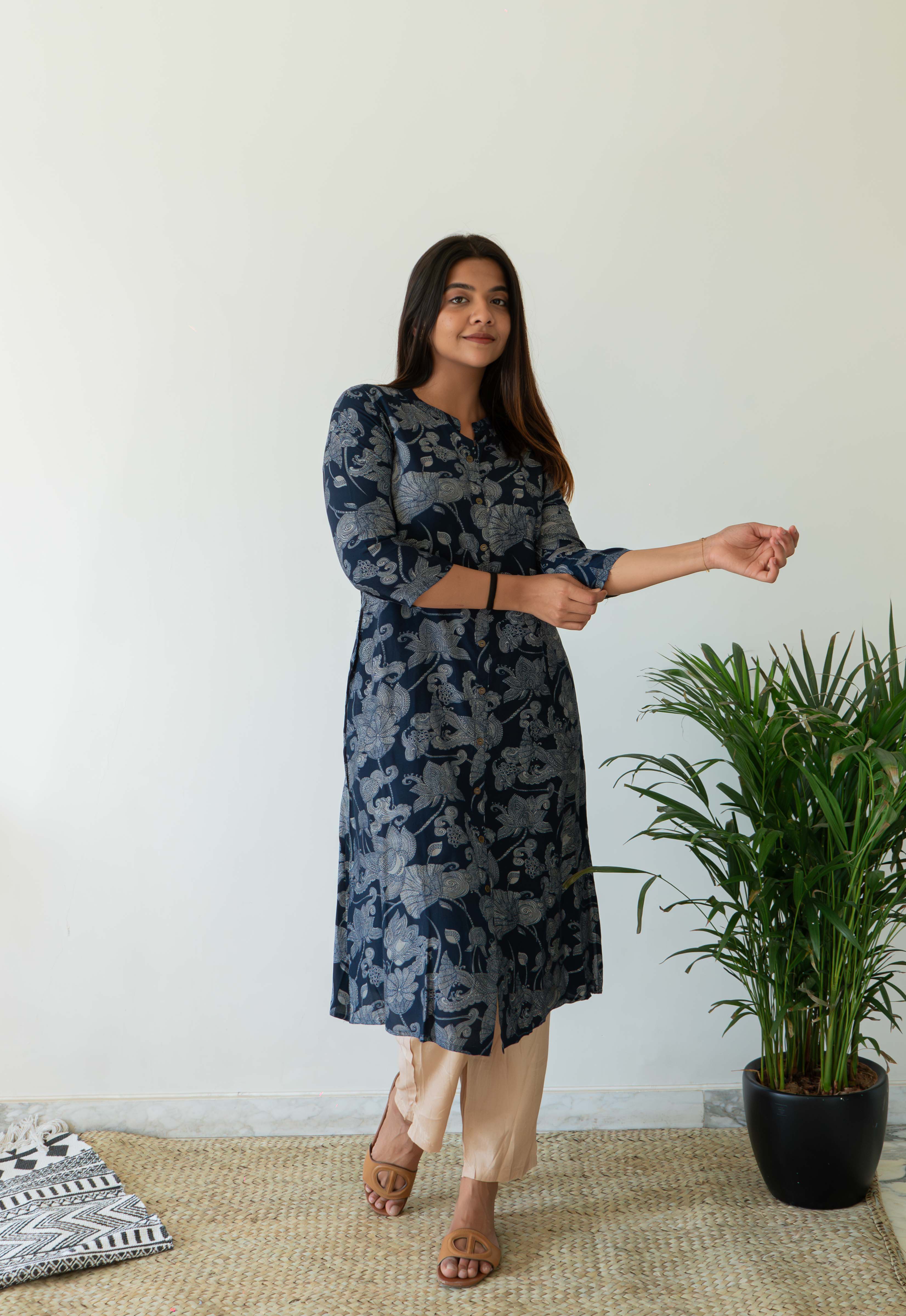 Muslin Stand Collar Abstract A-Line Kurta