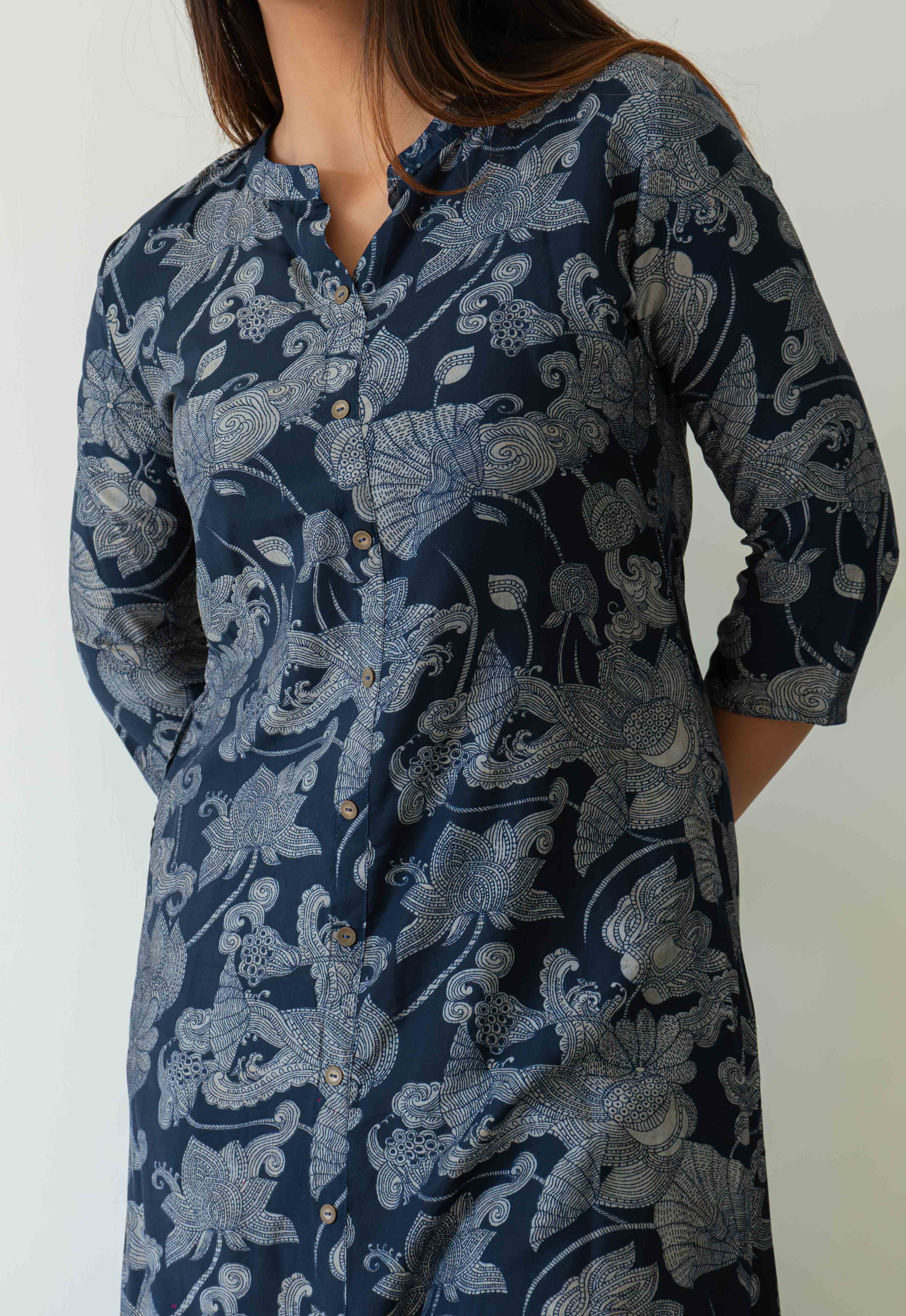 Muslin Stand Collar Abstract A-Line Kurta