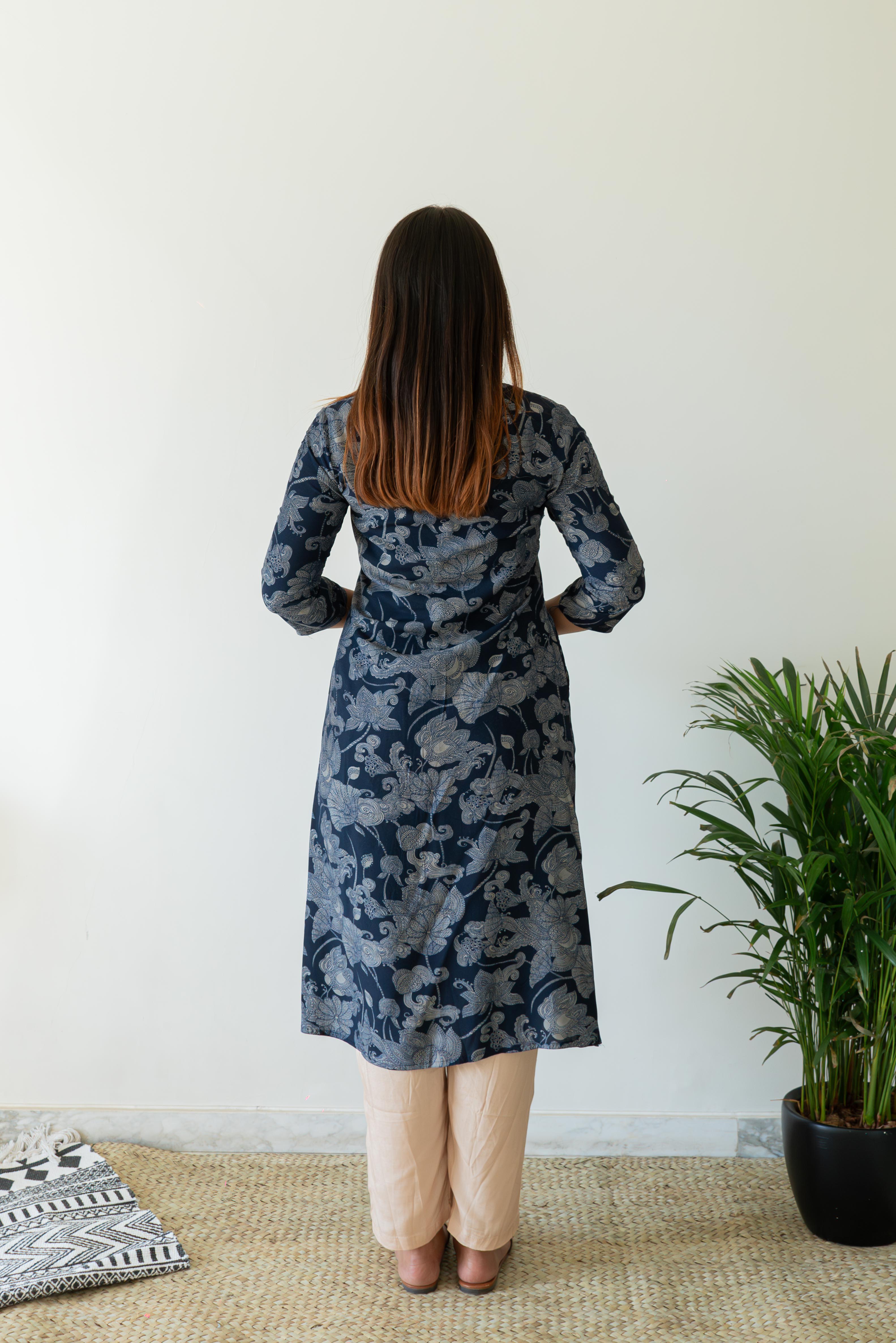 Muslin Stand Collar Abstract A-Line Kurta