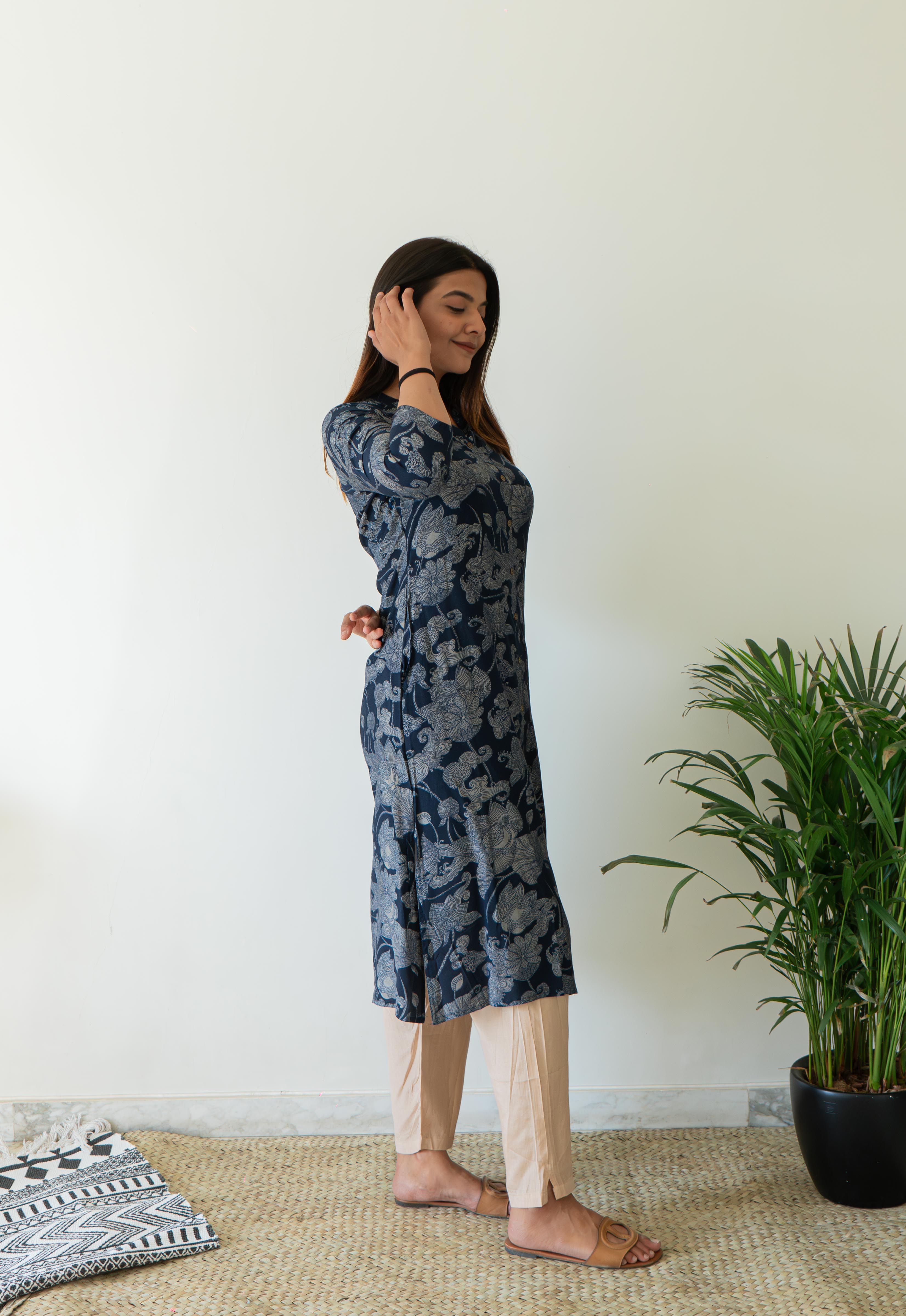 Muslin Stand Collar Abstract A-Line Kurta