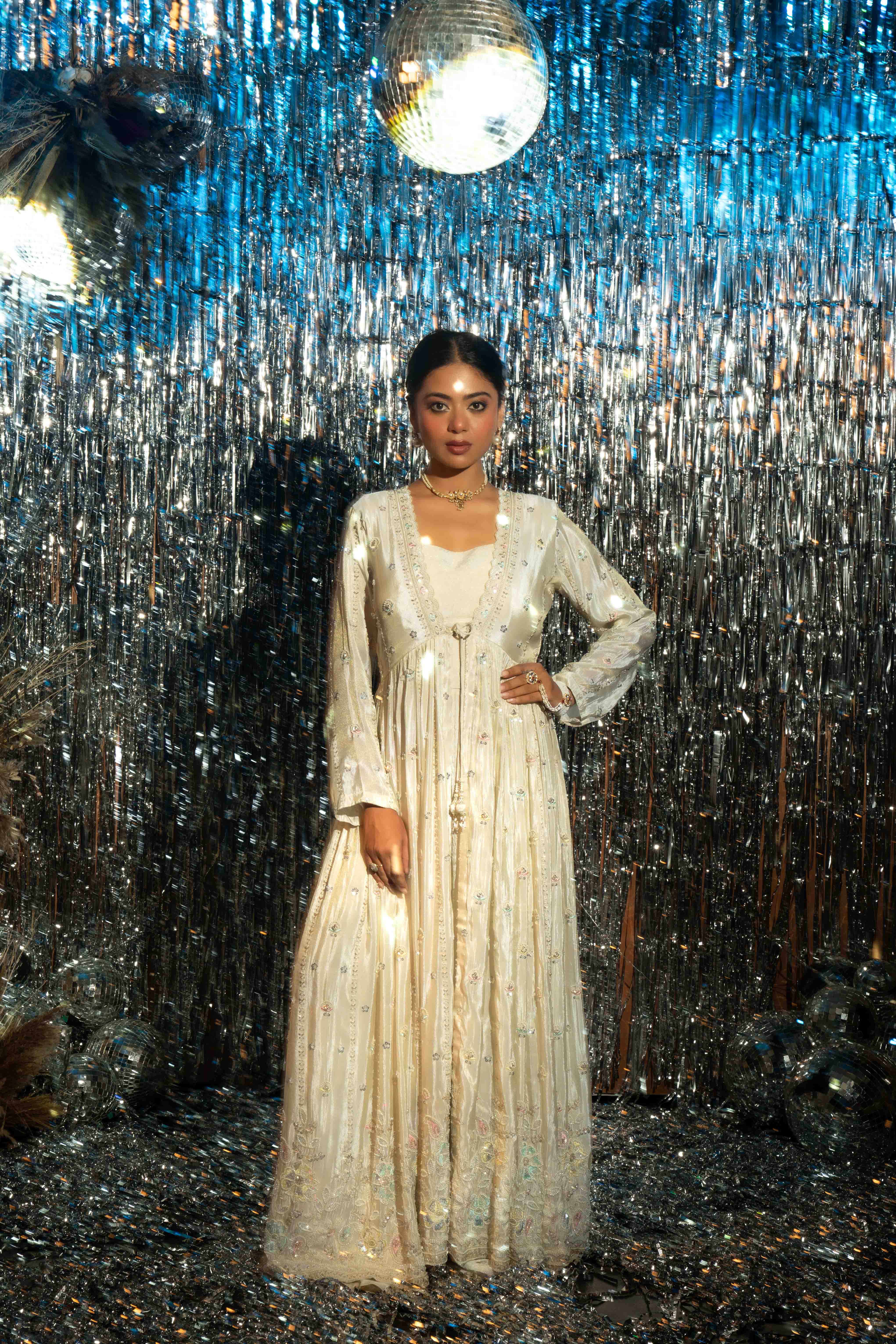 Tissue Hand Work Jacket Set Indo Western For Women