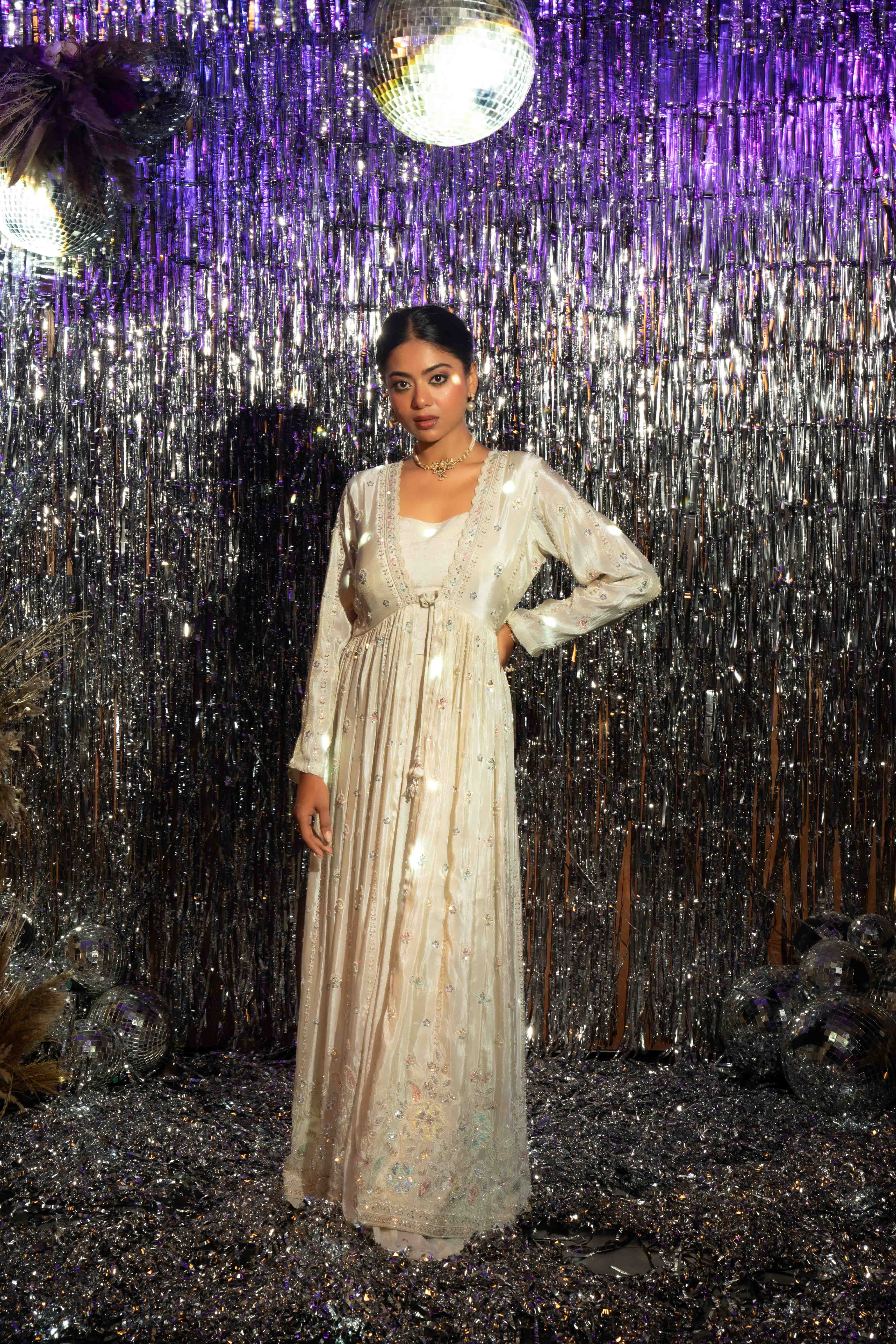 Tissue Hand Work Jacket Set Indo Western For Women