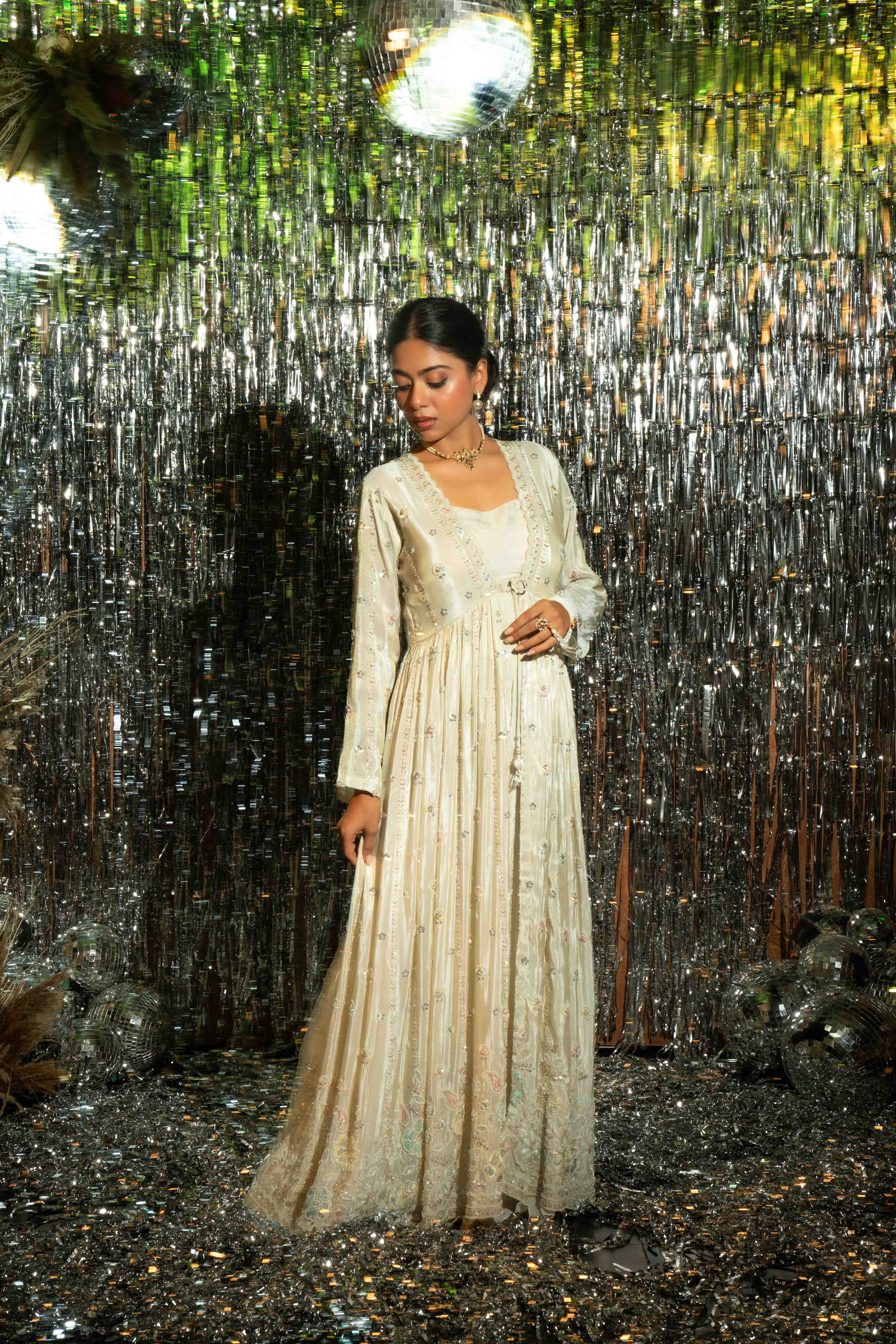 Tissue Hand Work Jacket Set Indo Western For Women