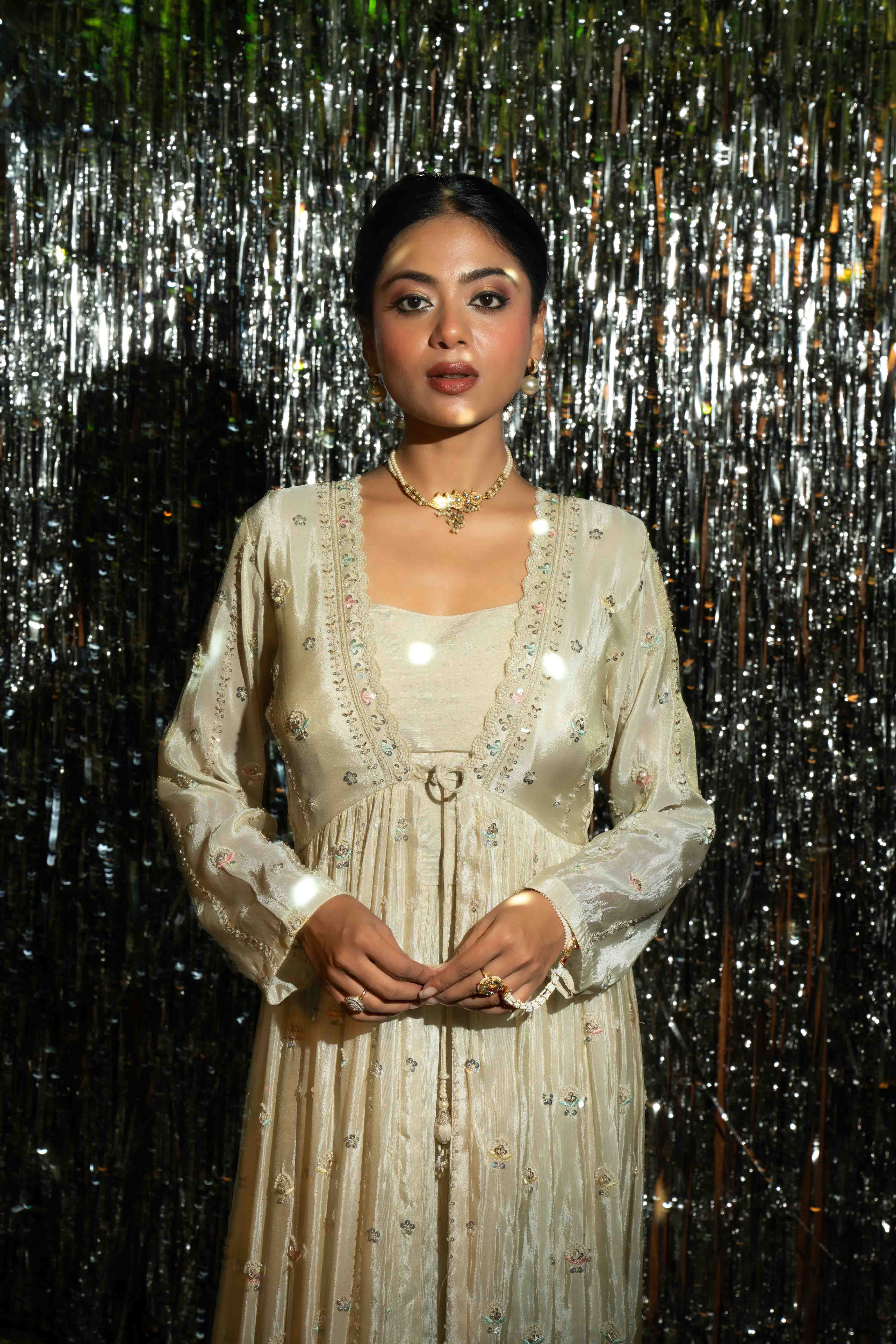 Tissue Hand Work Jacket Set Indo Western For Women