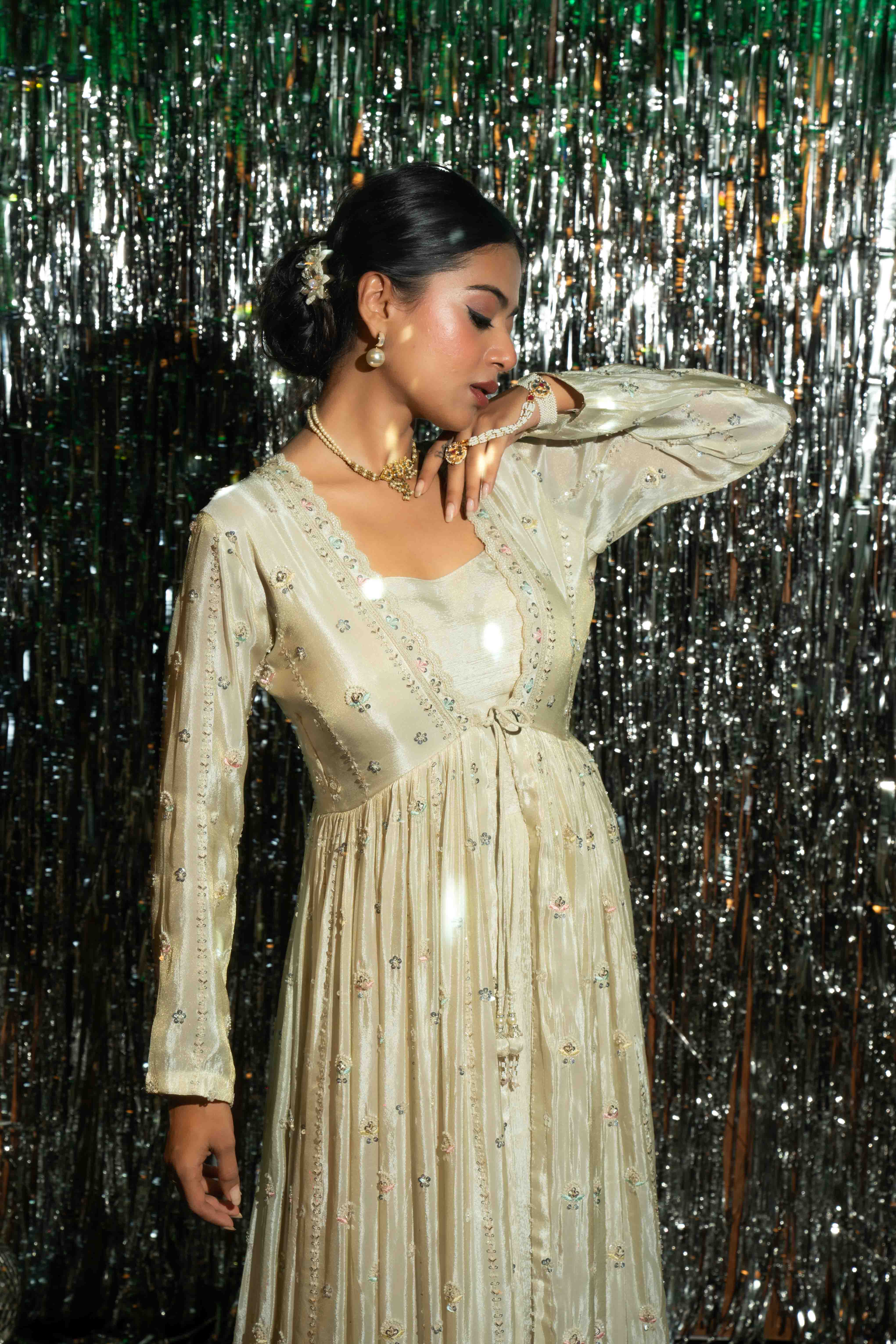 Tissue Hand Work Jacket Set Indo Western For Women