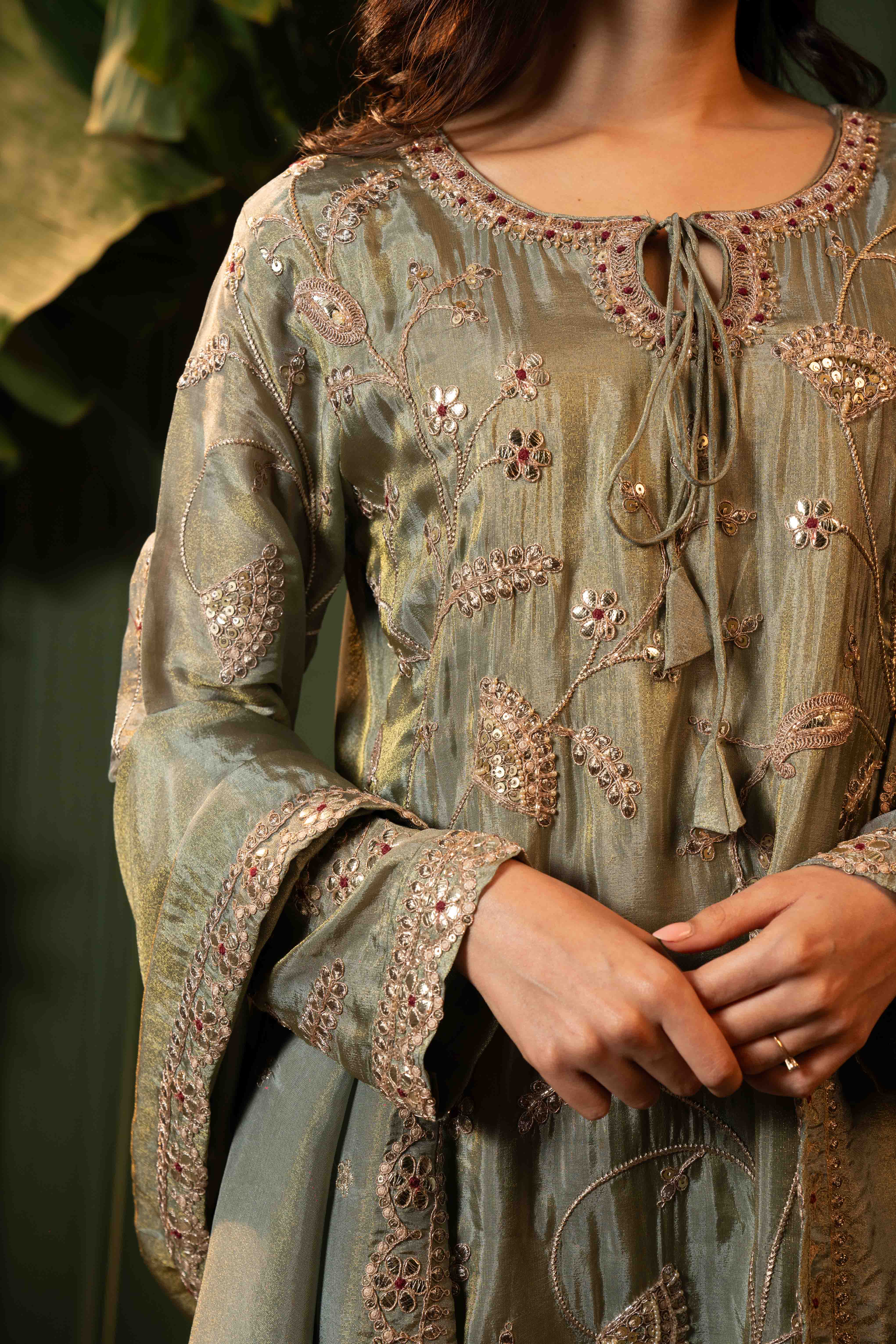 Dusty Green Kurta Sharara Suit for Women