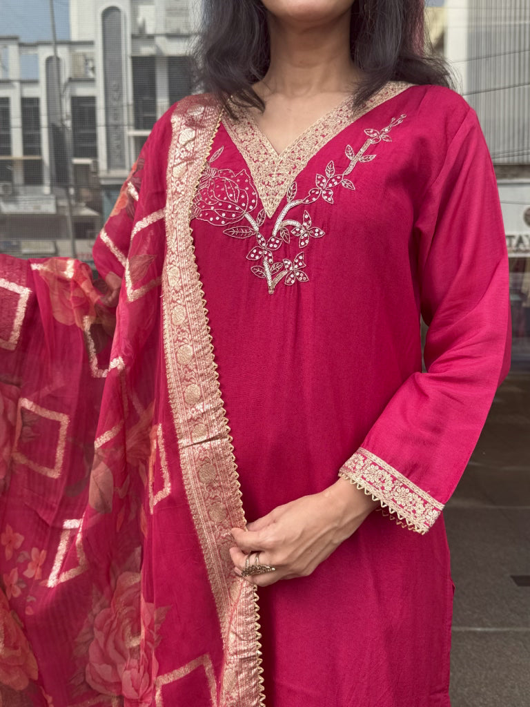 Front styling view of red kurta set — Red Kurta Set