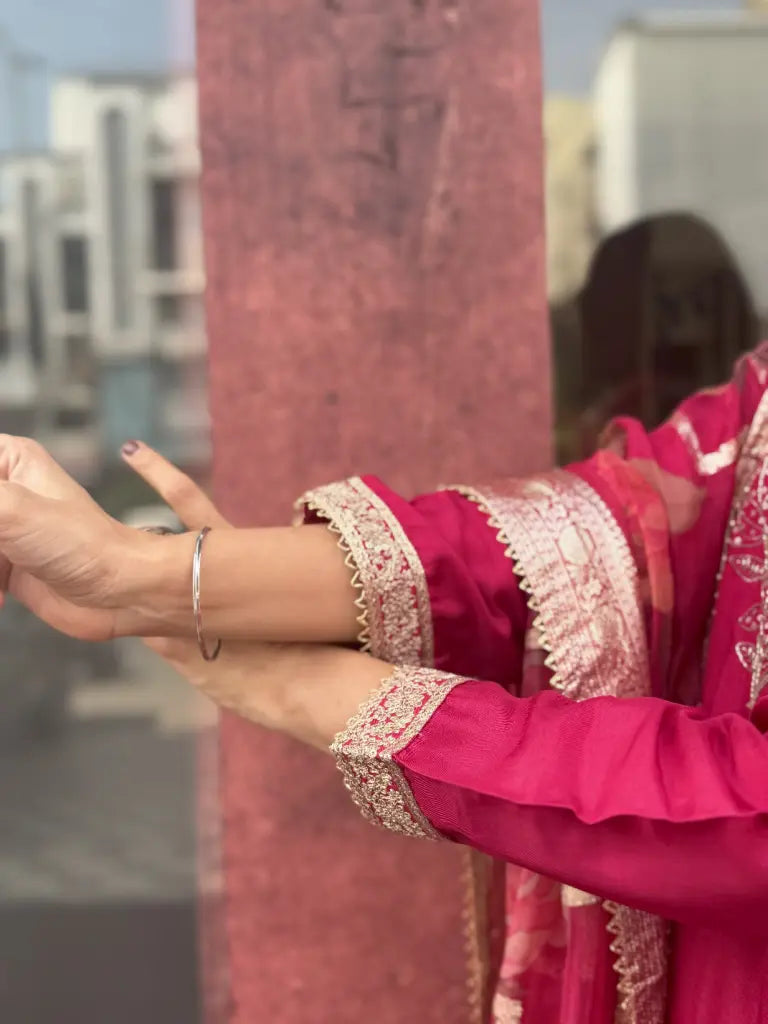 Front styling view of red kurta set — Red Kurta Set