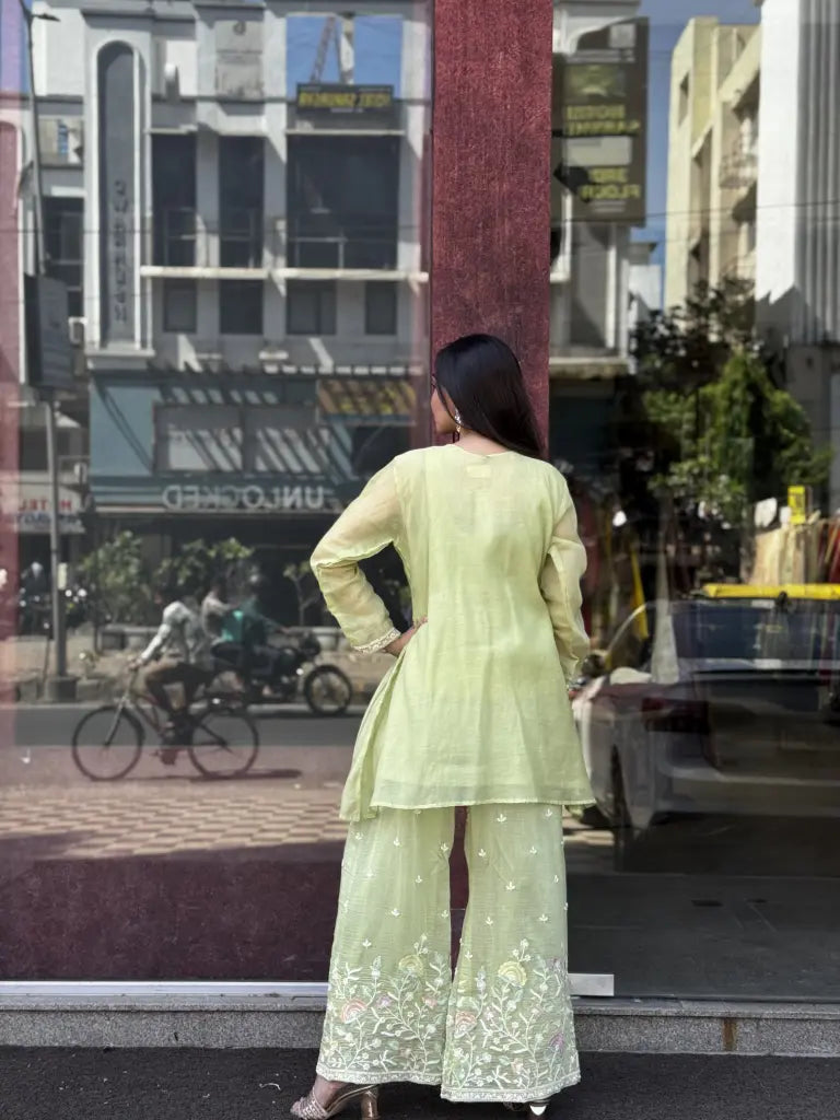 Side view — Pista Green Mul Chanderi Co-Ord Set
