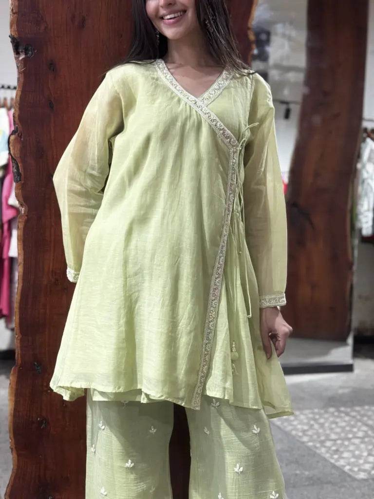 Back view — Pista Green Mul Chanderi Co-Ord Set