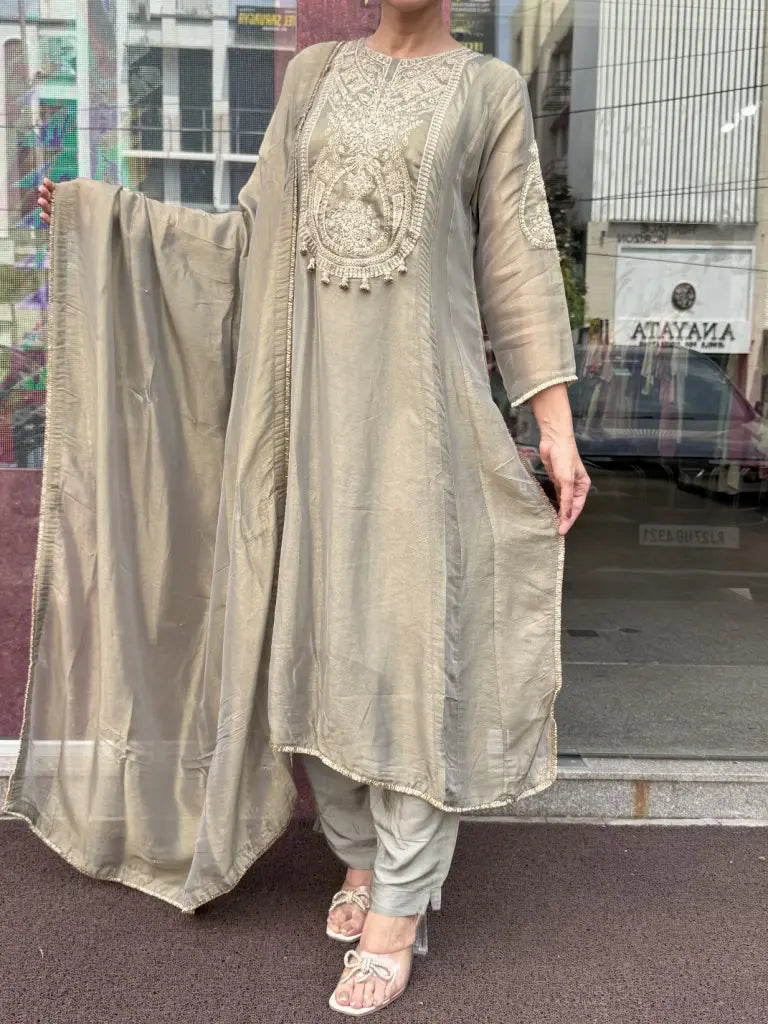 Front styling view of dusty green kurta set — Dusty Green Kurta Set
