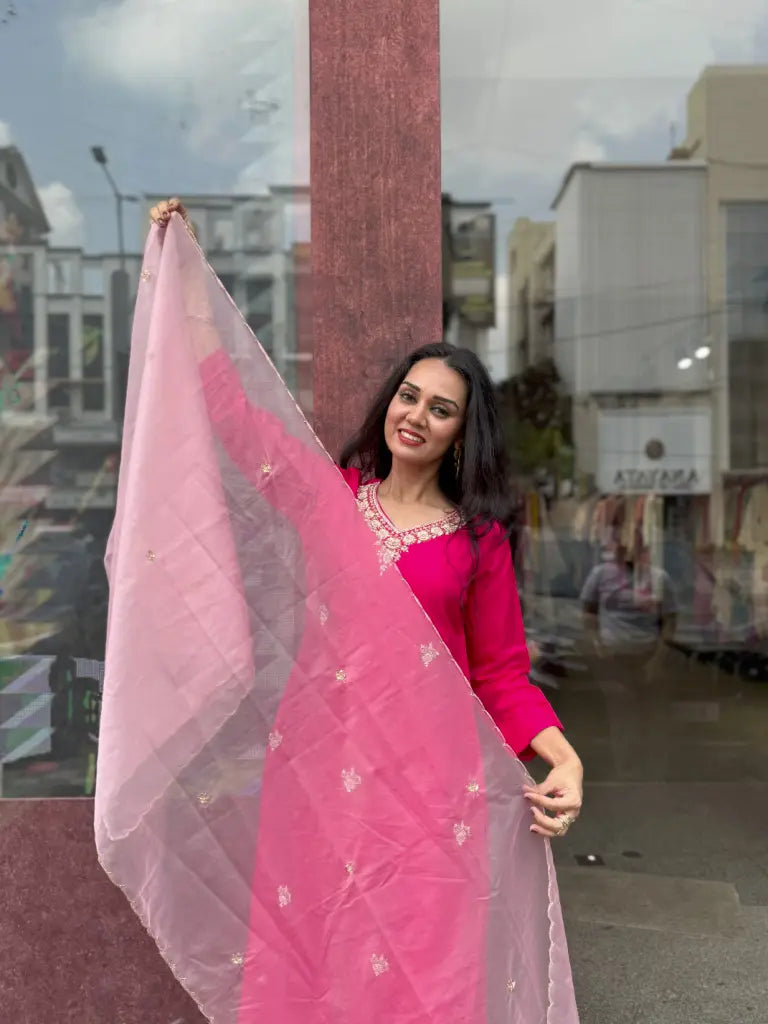 Front styling view of pink kurta set — Pink Kurta Set