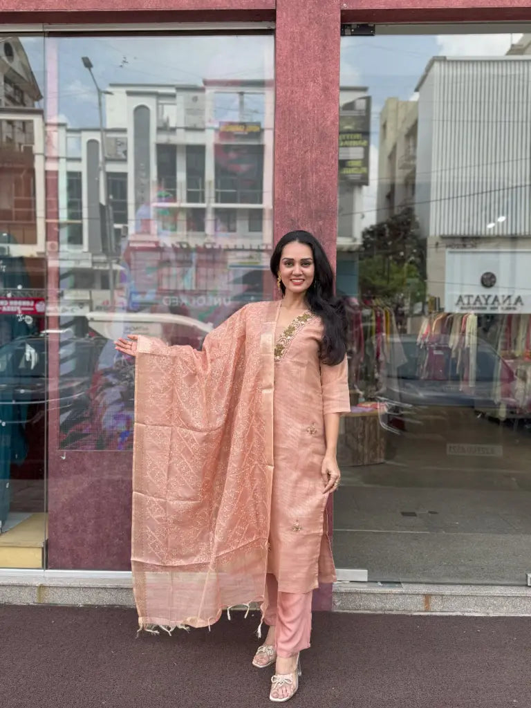 Onion Tissue Kurta Set for Women | Ethonique
