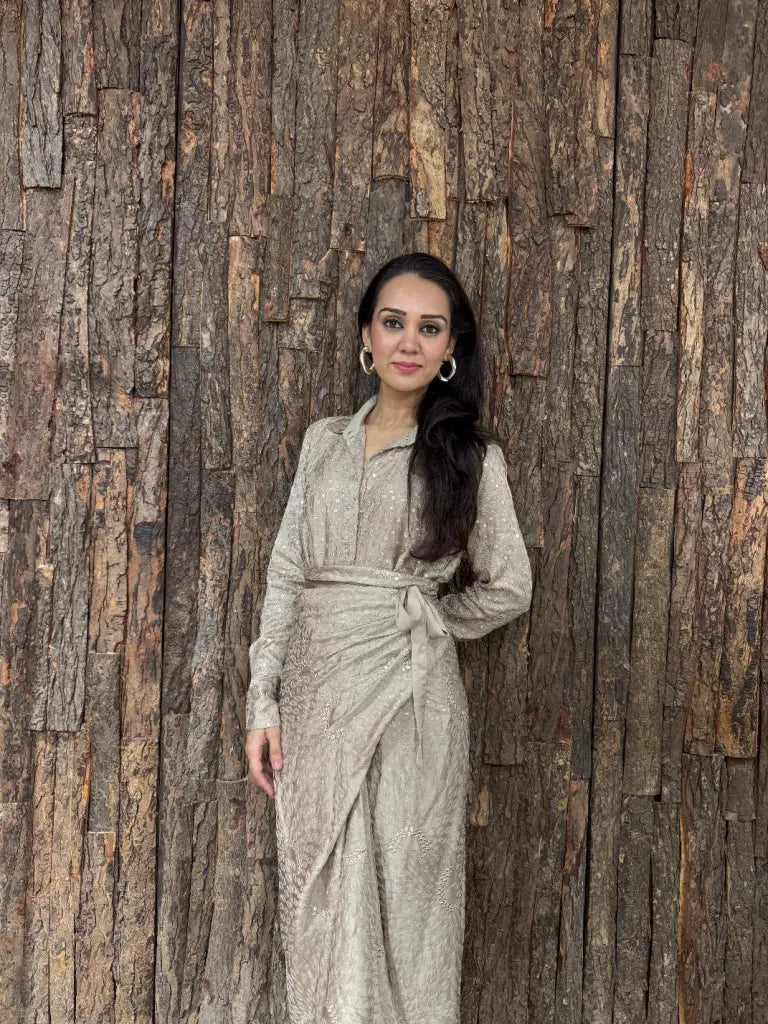 Cream Crepe Indo Western Dress for Women | Ethonique