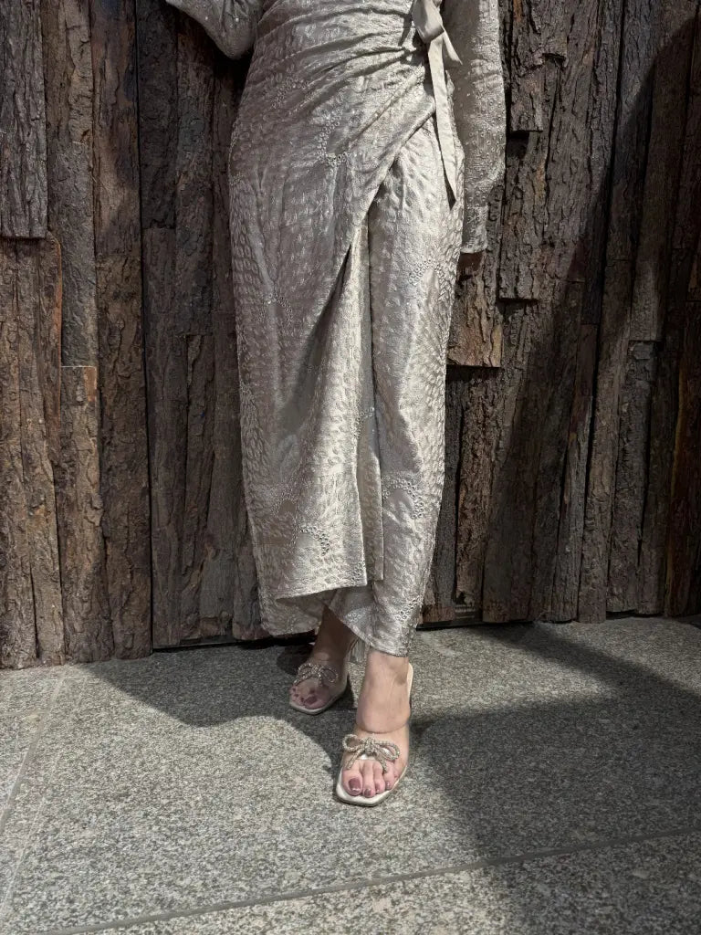 Front styling view of cream indo western dress — Cream Indo Western Dress