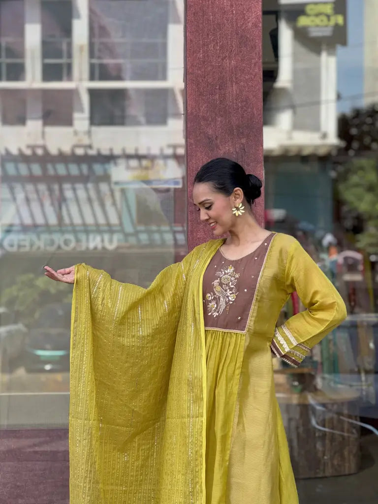 Front styling view of yellow kurta set — Yellow Kurta Set