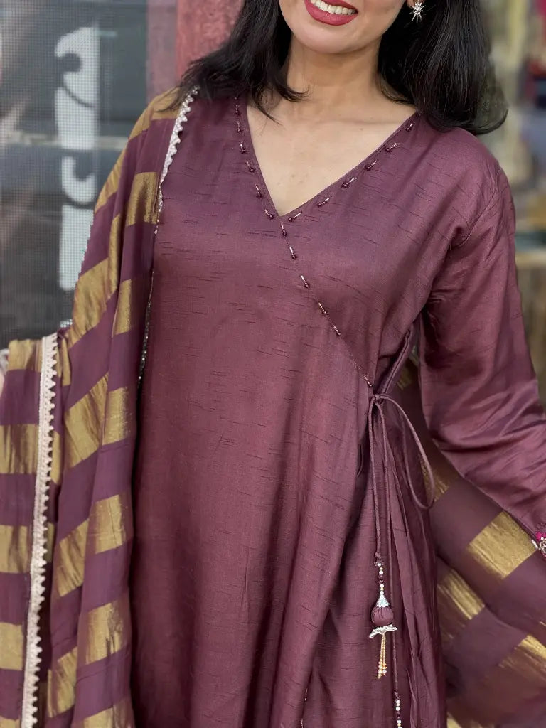 Front styling view of brown kurta set — Brown Kurta Set