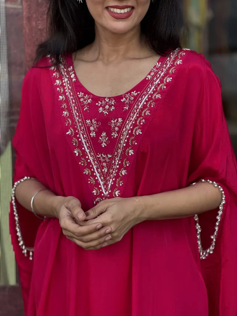Front styling view of red kaftan set — Red Kaftan Set