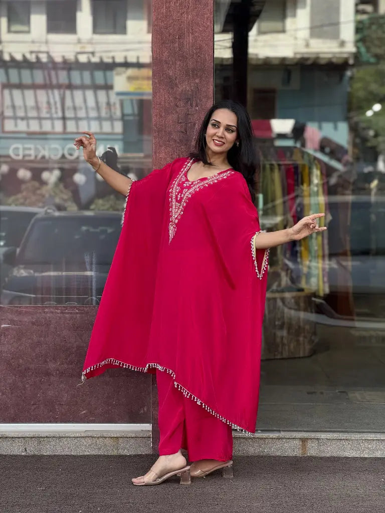 Complete ethnic look in red kaftan set — Red Kaftan Set