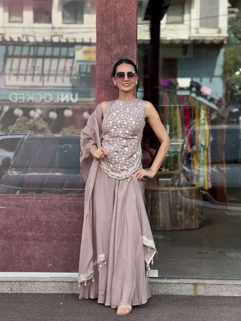 Mauve Chinnon Indo Western Dress for Women | Ethonique