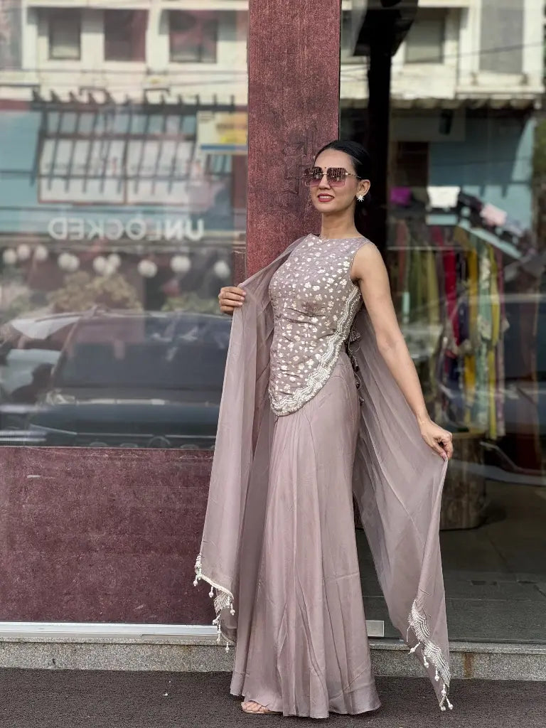 Front styling view of mauve indo western dress — Mauve Indo Western Dress
