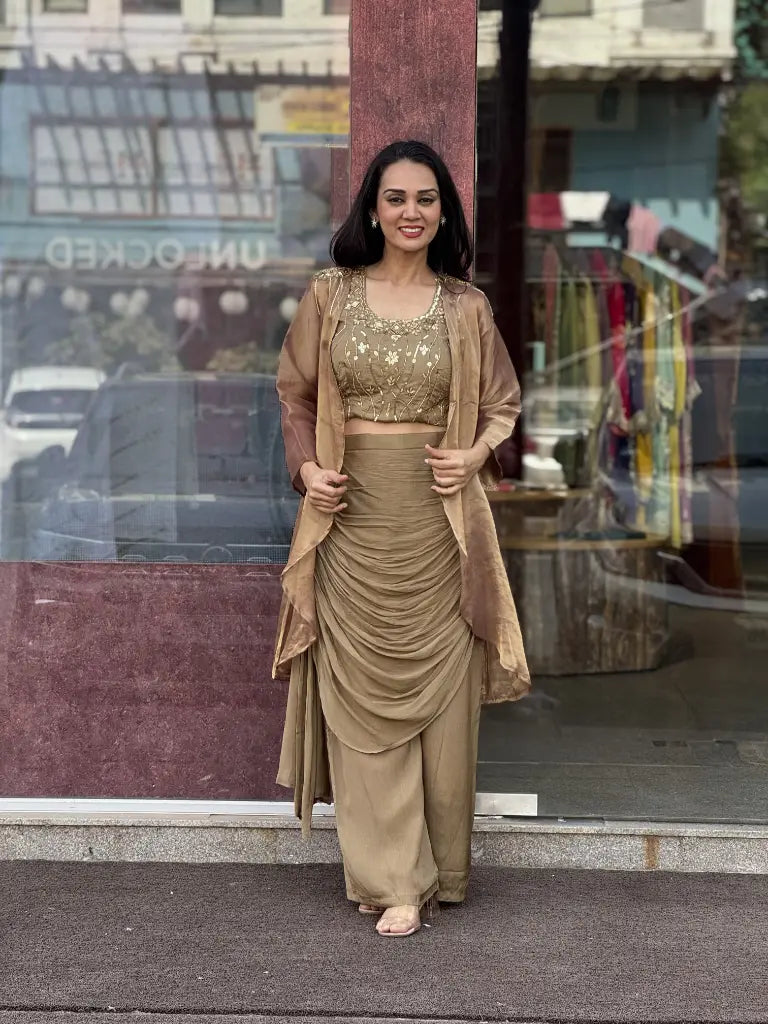 Golden Chinnon Indo Western Dress for Women | Ethonique