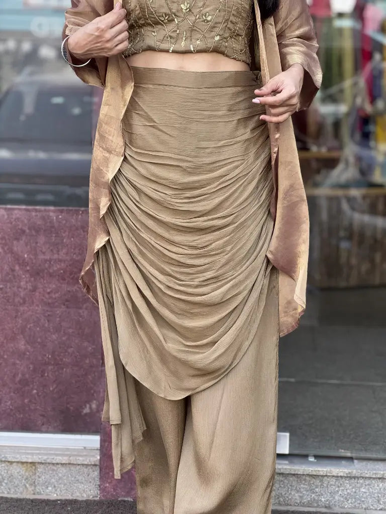 Complete ethnic look in golden indo western dress — Golden Indo Western Dress