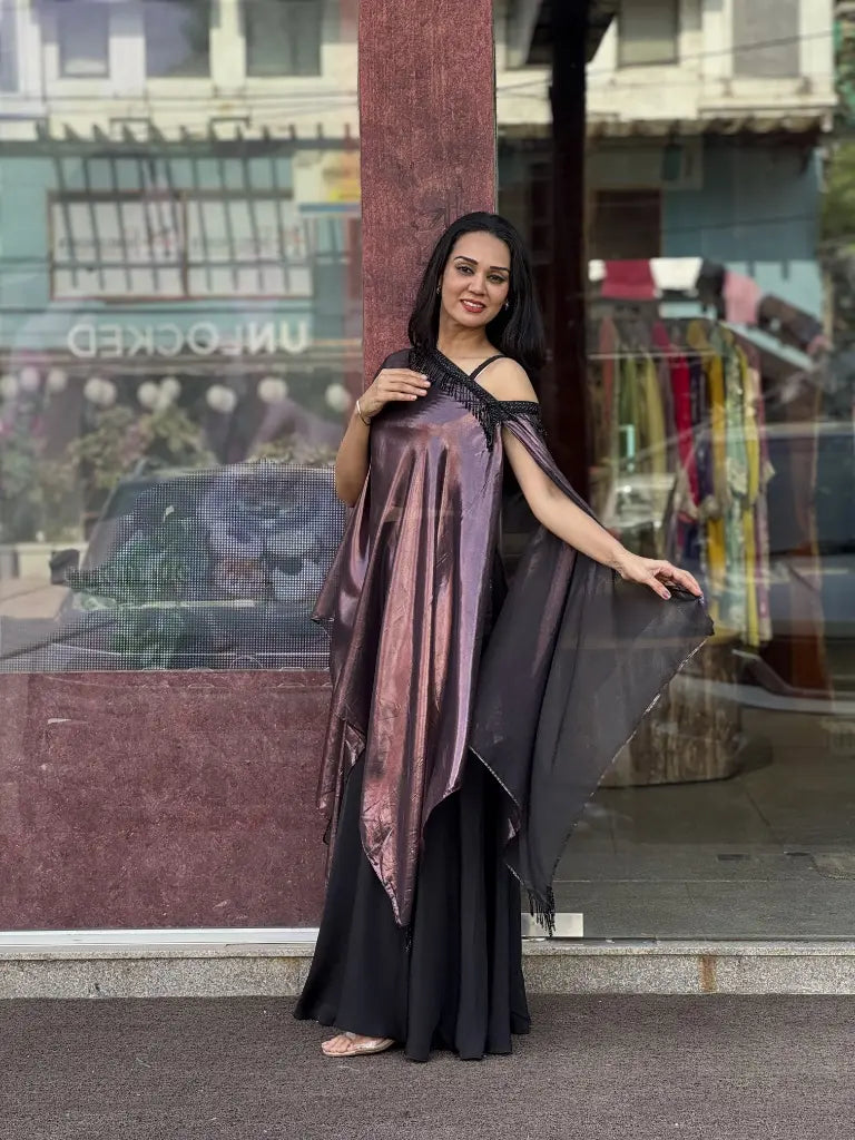 Front styling view of violet kaftan set — Violet Kaftan Set