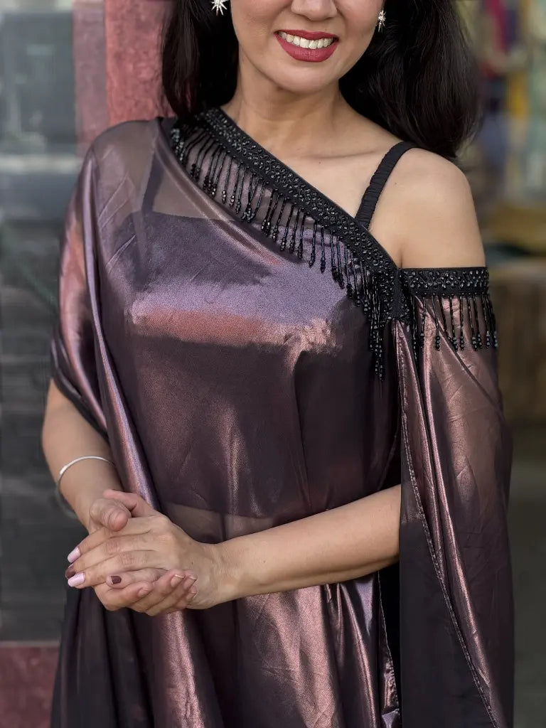 Side drape and silhouette of violet kaftan set — Violet Kaftan Set