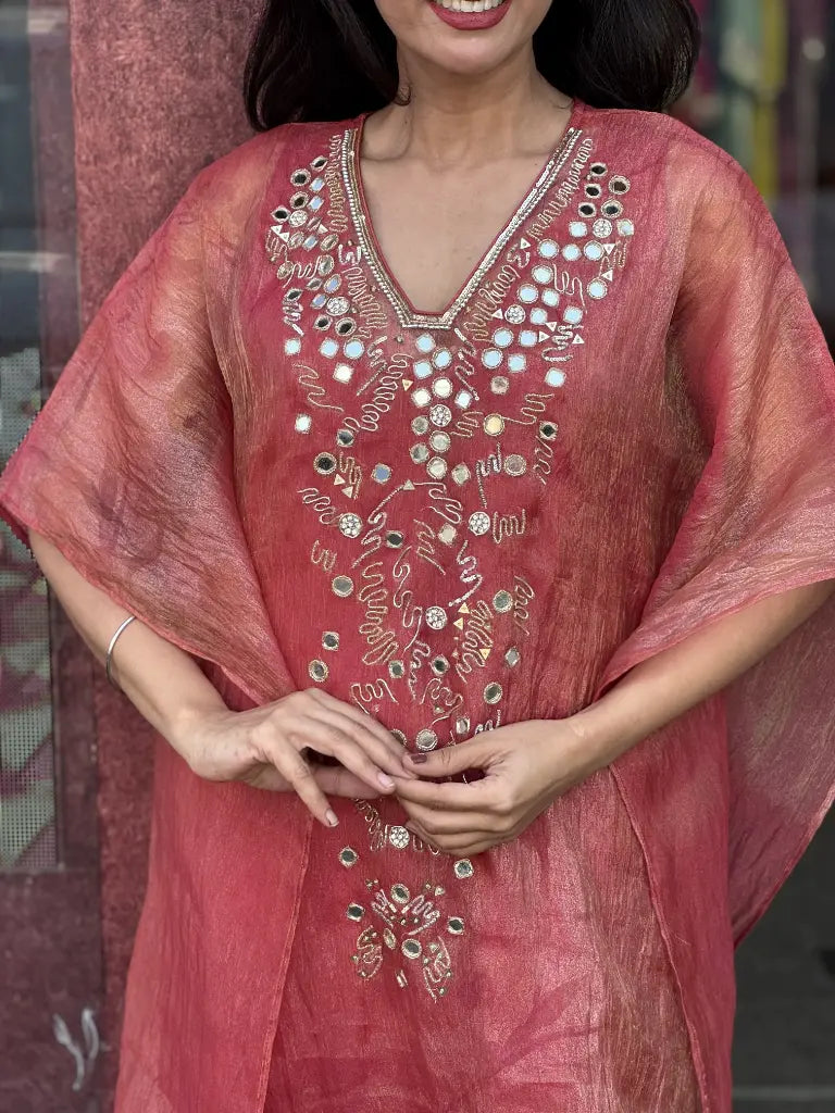 Front styling view of rust orange kaftan set — Rust Orange Kaftan Set