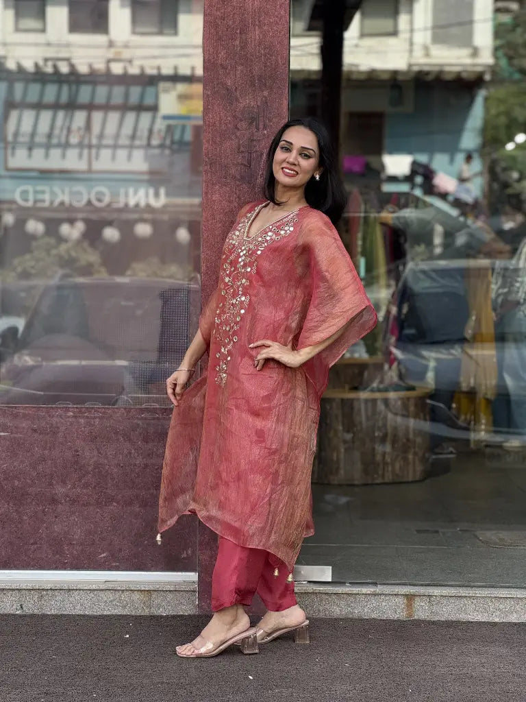 Complete ethnic look in rust orange kaftan set — Rust Orange Kaftan Set