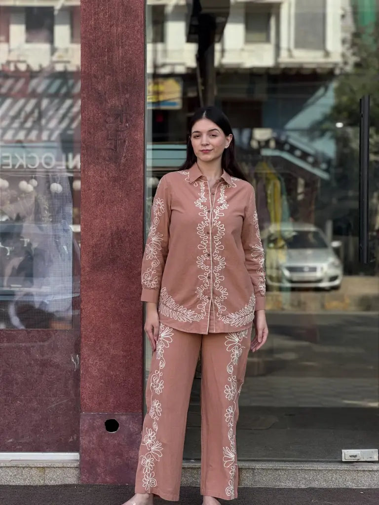 Peach Cotton Co-ord Set for Women | Ethonique