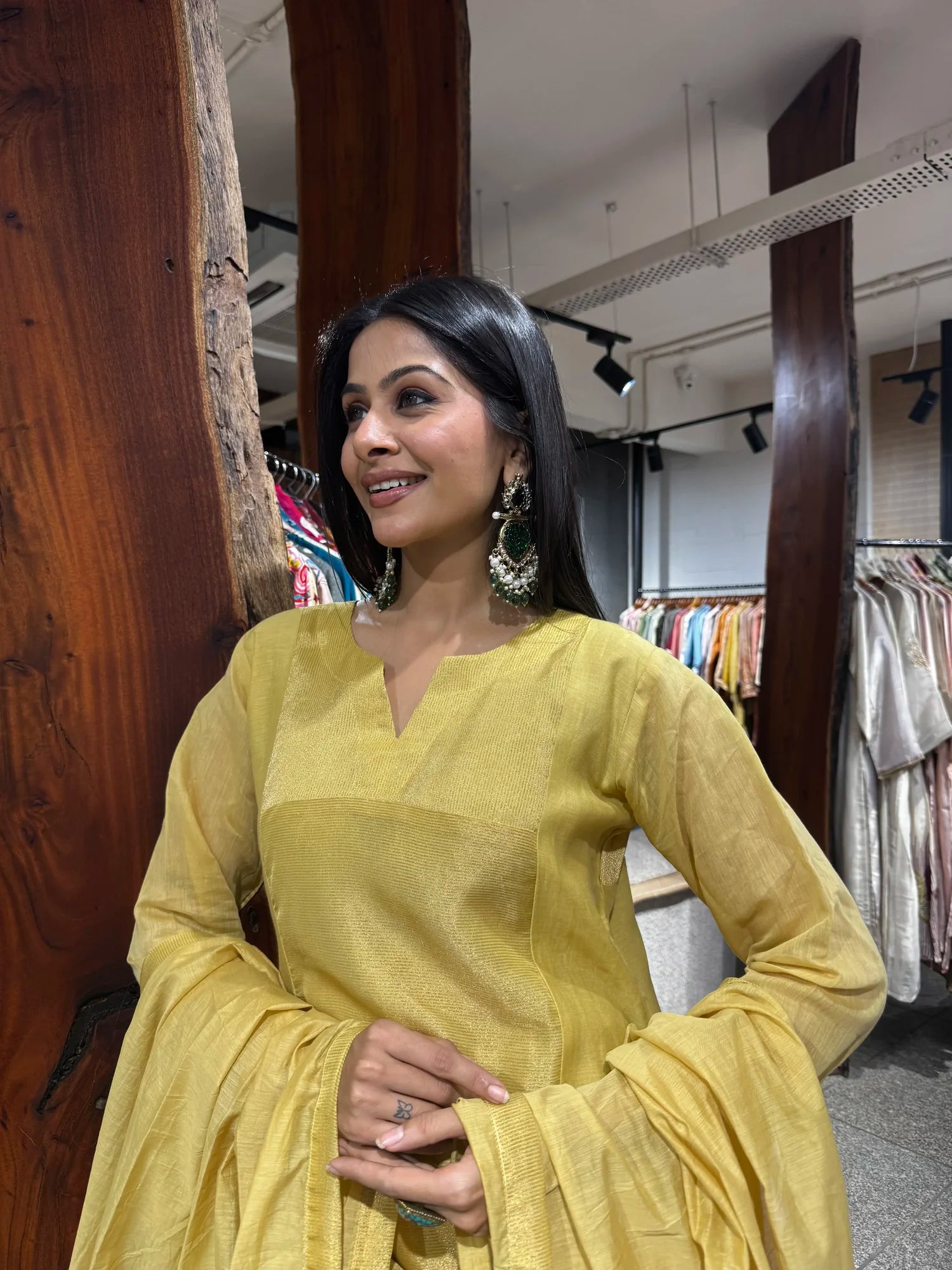 Close-up view — Teal Blue Mul Chanderi Kurta Set