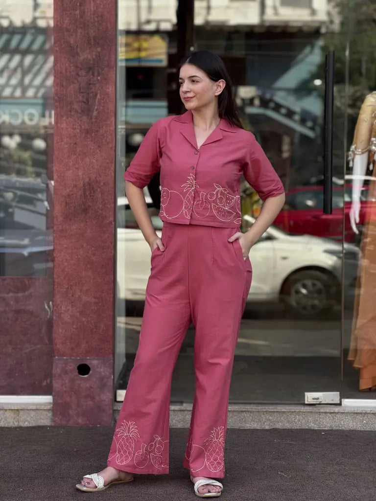 Pink Cotton Co-ord Set for Women | Ethonique