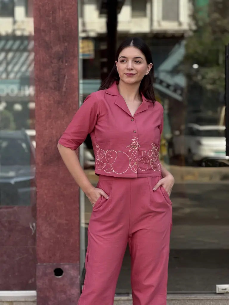 Side drape and silhouette of pink co-ord set — Pink Co-ord Set