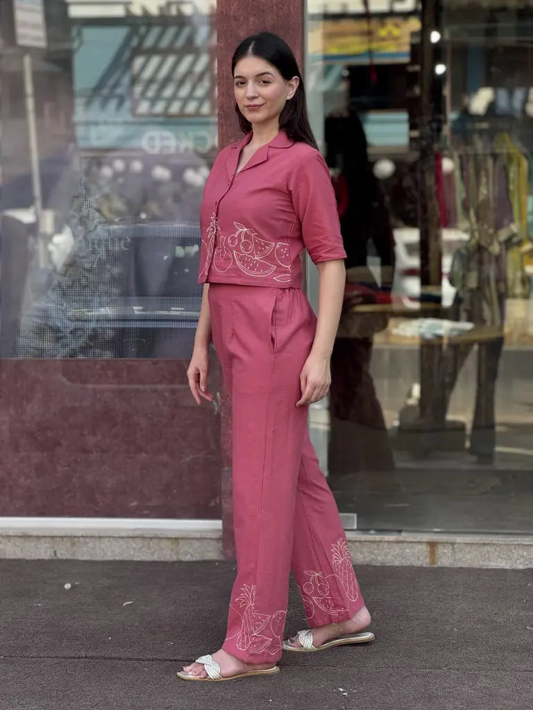 Fabric and fall detail in pink co-ord set — Pink Co-ord Set