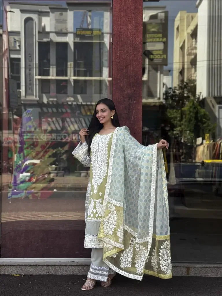 Full outfit view — Green Cotton Kurta Set