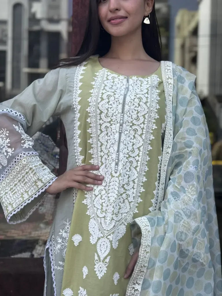 Back view — Green Cotton Kurta Set