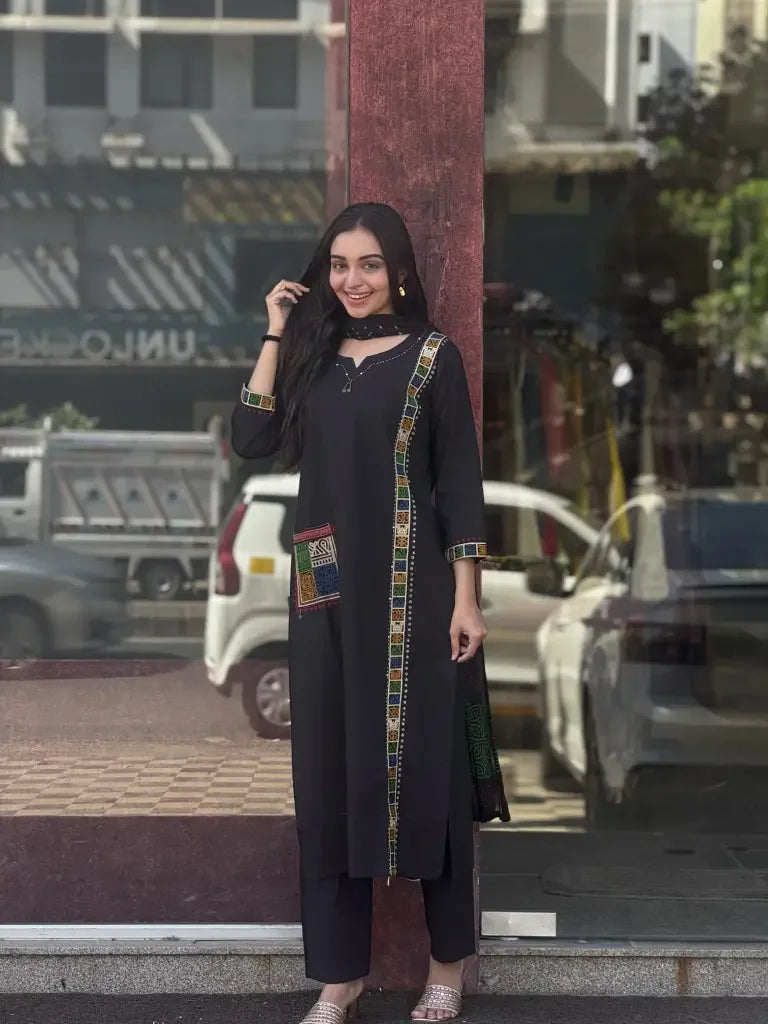 Black Cotton Kurta Set for Women | Ethonique