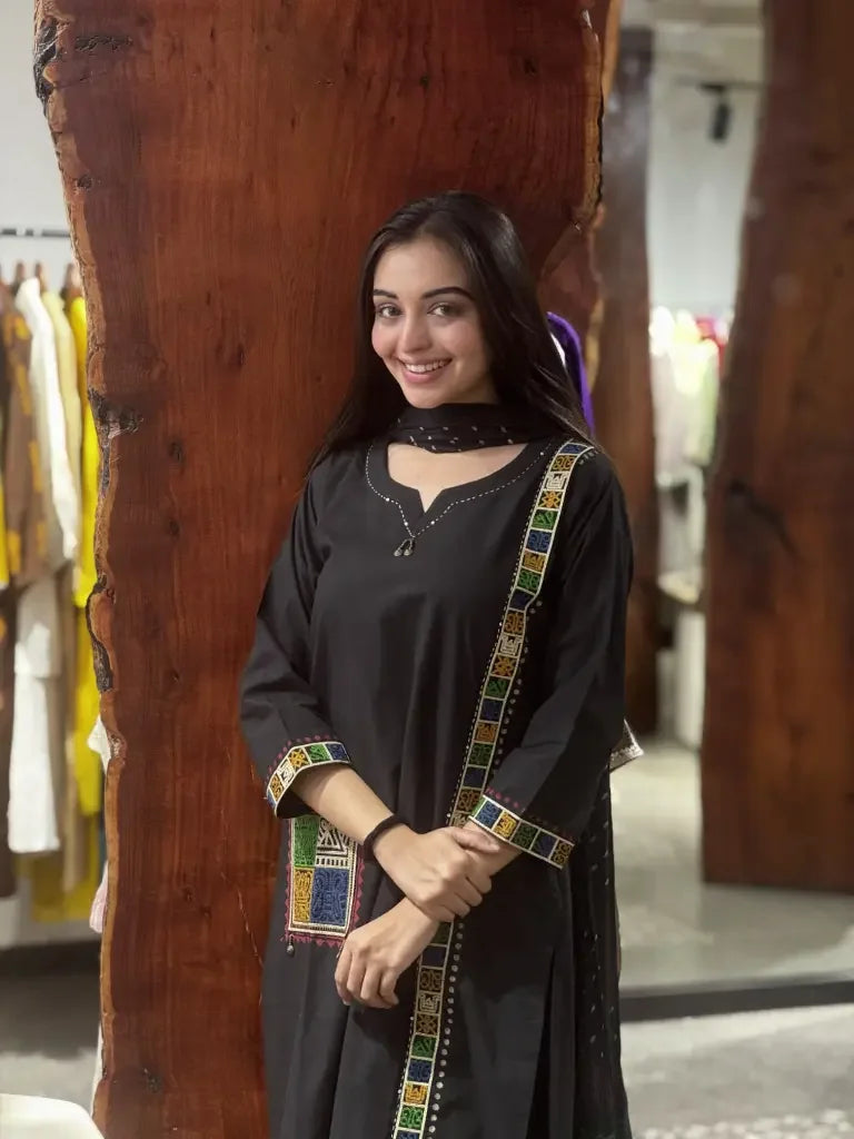 Full outfit view — Black Cotton Kurta Set
