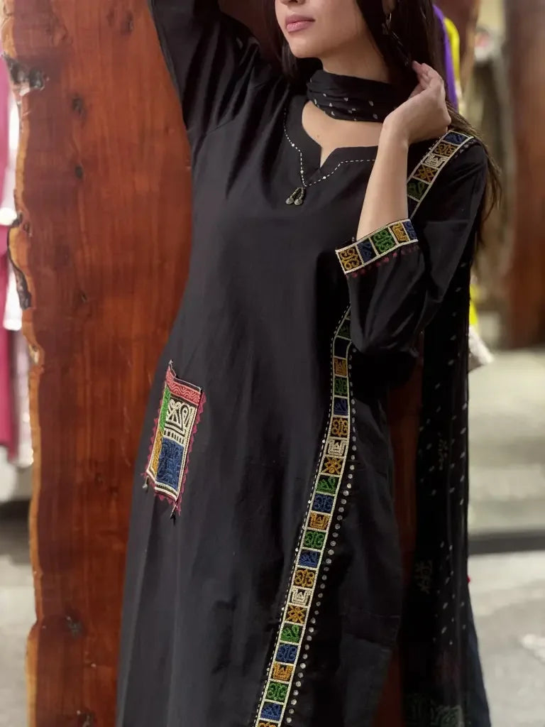 Detail view — Black Cotton Kurta Set