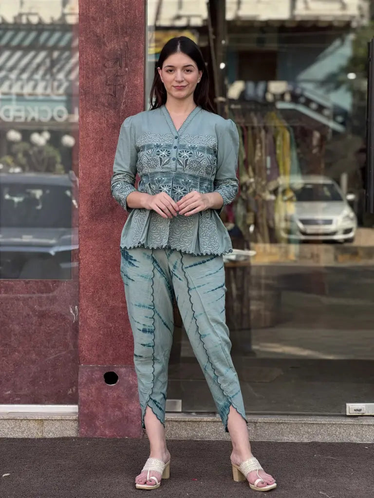 Sky Blue Cotton Co-ord Set for Women | Ethonique