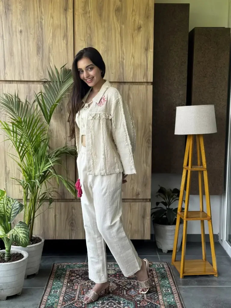 Full outfit view — Off White Linen Co-Ord Set