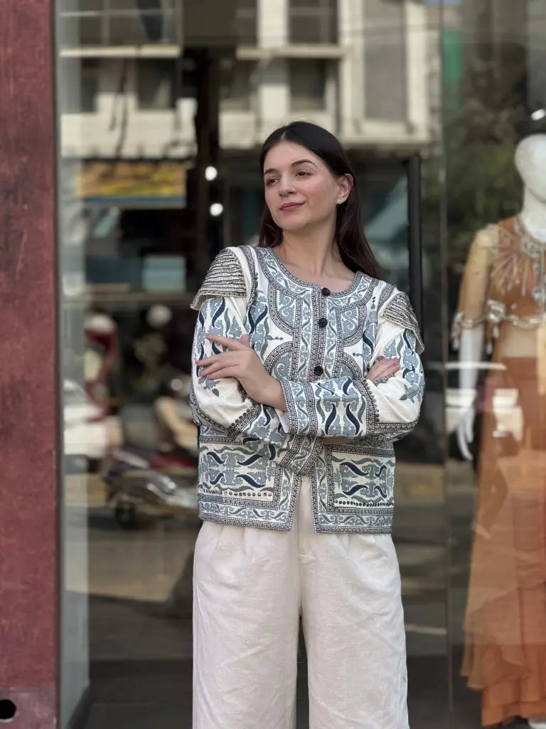 White Linen Jacket for Women | Ethonique